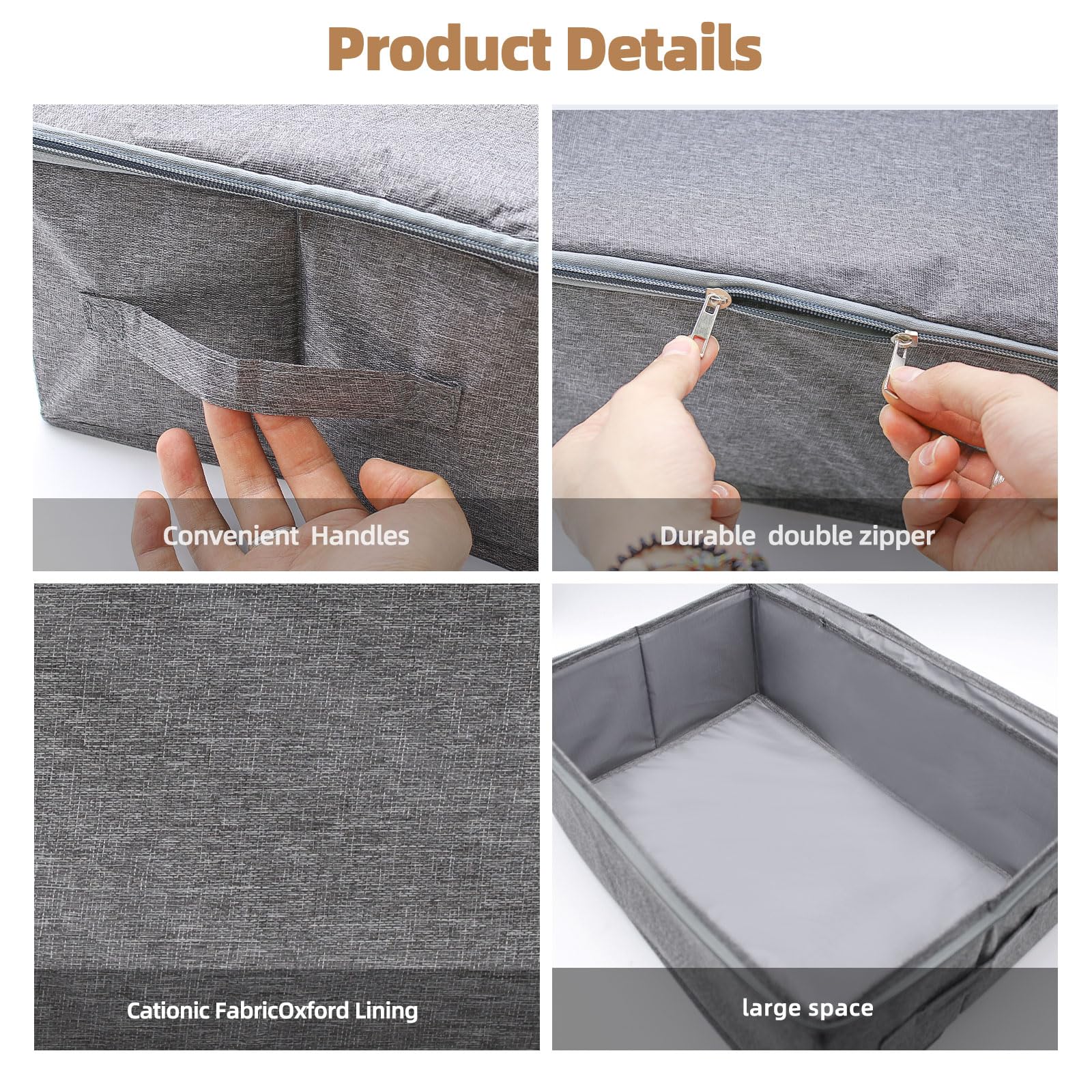 Hnonoxy 2 stuks opbergbox van stof, grijs, opbergdoos met deksel, organizer box met grote inhoud voor kleding, speelgoed, slaapkamerorganisatie (38 x 25 ,5 x 16 cm
