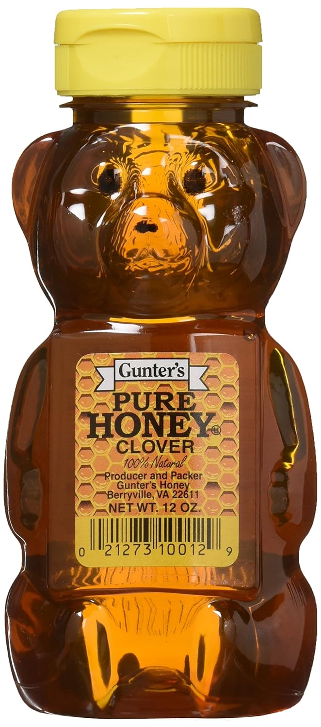 Gunter's Pure Clover Honey Bears, 12 oz (Pack of 4) - Premium US-Made Natural Honey for Tea & Baking
