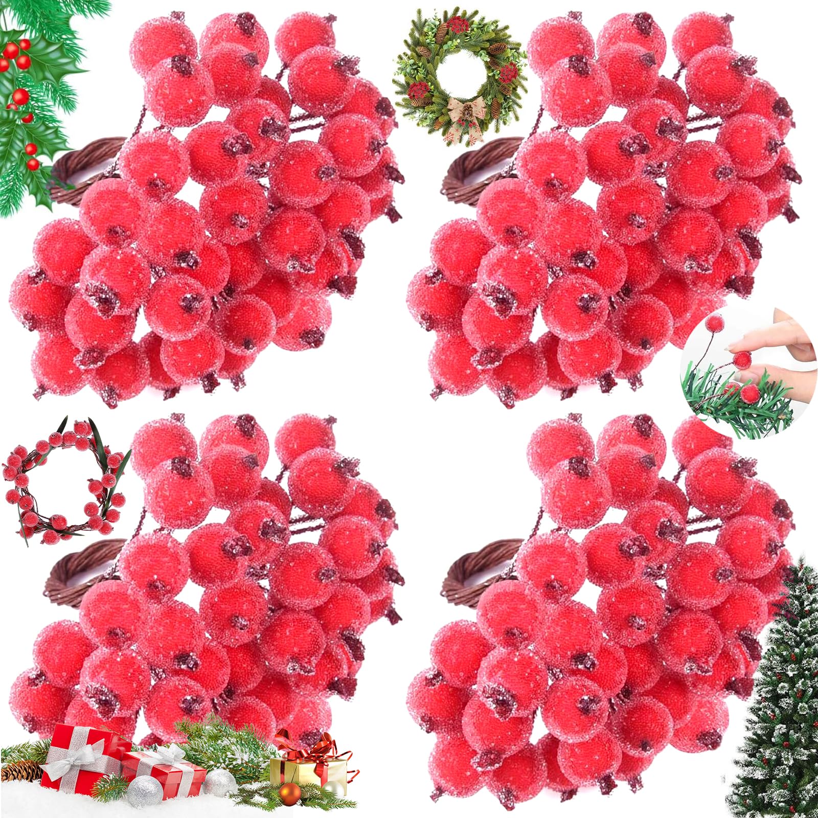 Lot De 12 Tiges De Baies Rouges Artificielles Givrées Pour Sapin De Noël, Guirlande, Couronne, Fournitures D'artisanat, Centre De Table, Décoration D'intérieur (rouge, 12