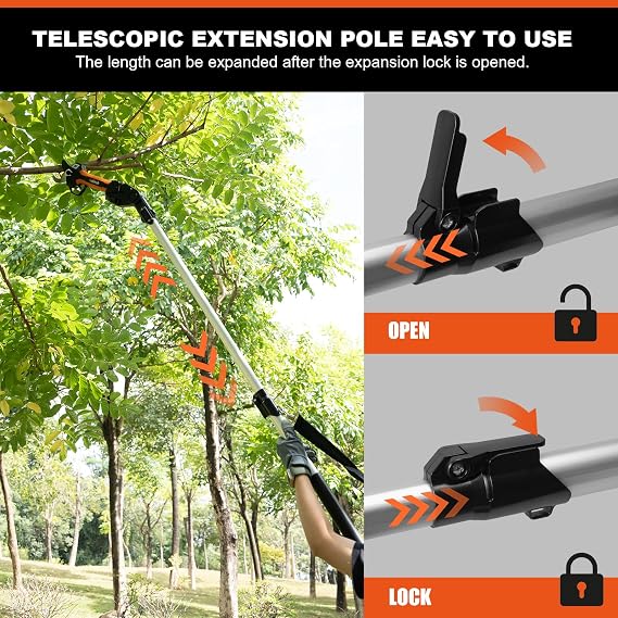 2 In 1 Electric Pruning Shears 40MM, Kebtek Cordless Pruner with Extension Pole 21V Brushless Motor 2Pack 2AH Rechargeable Battery-LCD Display Screen (KT940 Pruner+Pole Set)