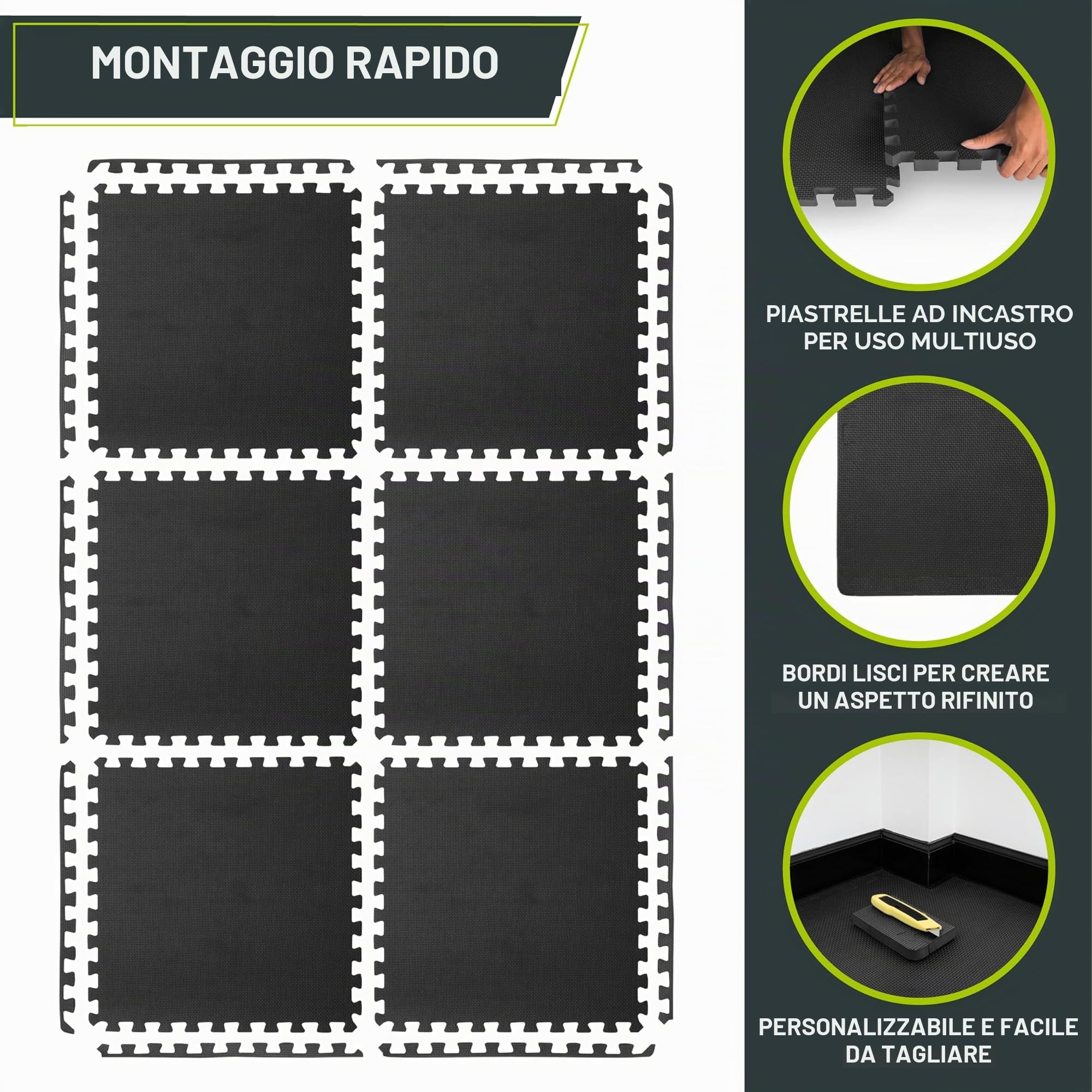 ProsourceFit Extra Thick Puzzle Exercise Mat , EVA Foam Interlocking Tiles for Protective, Cushioned Workout Flooring for Home and Gym Equipment, Black - 1 inch - 24 Sq Ft - 6 Tiles
