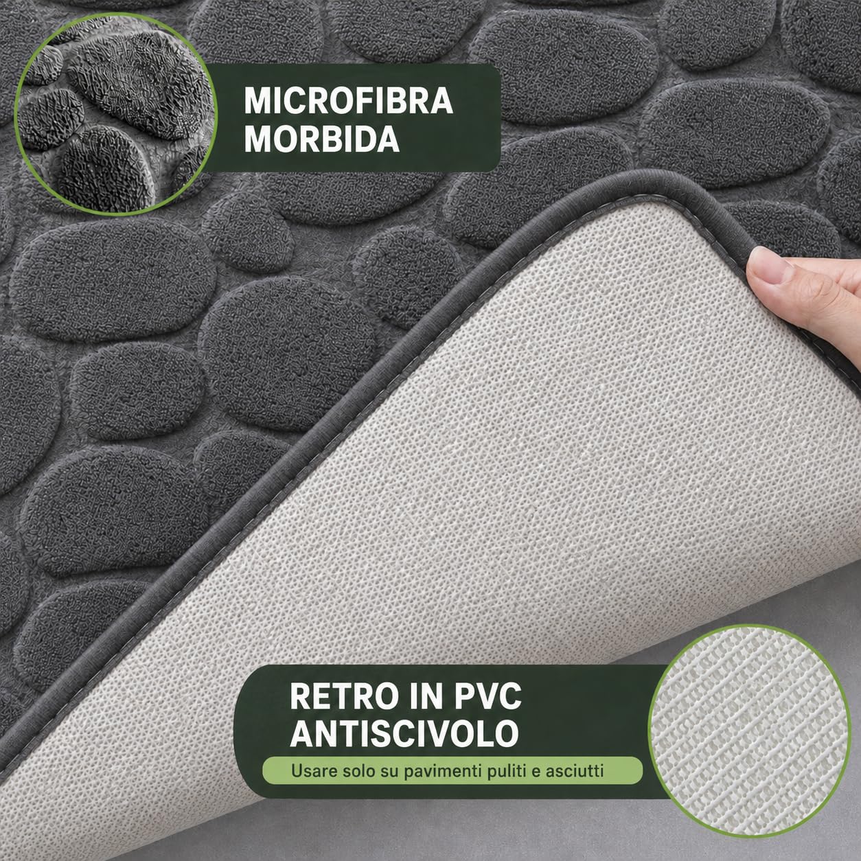 4er Tappeto da Bagno Set, Tappeto da Bagno Antiscivolo in Memory Foam, Assorbente Tappetino e Tappetino per WC - Lavabile in Lavatrice (Grigio Scuro‌)
