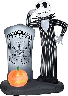 Gemmy Airblown Jack Skellington w/Tombstone Scene Disney, 6 ft Tall, Black