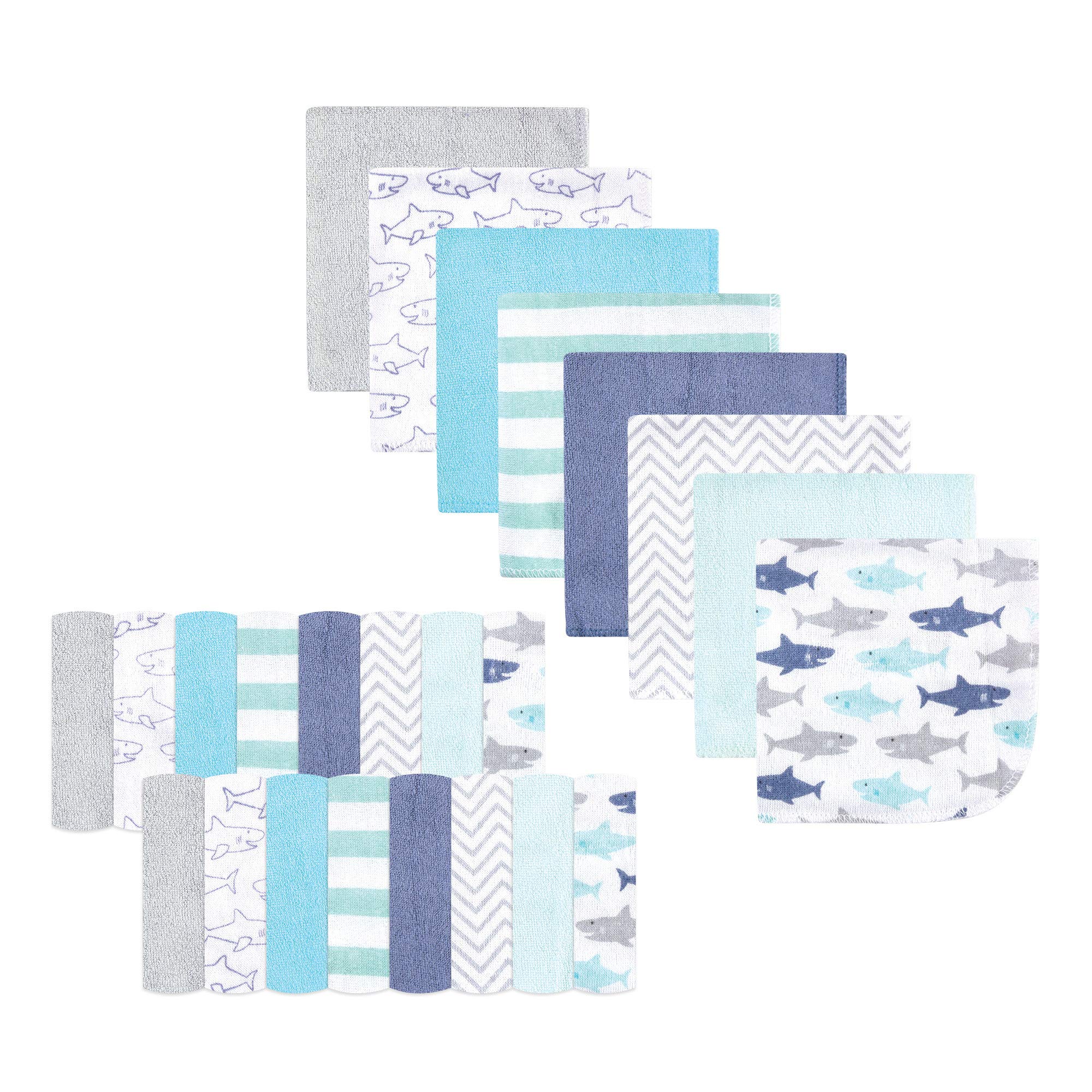 Hudson Baby Unisex Baby Rayon from Bamboo Washcloth Bundle, Sharks, One Size