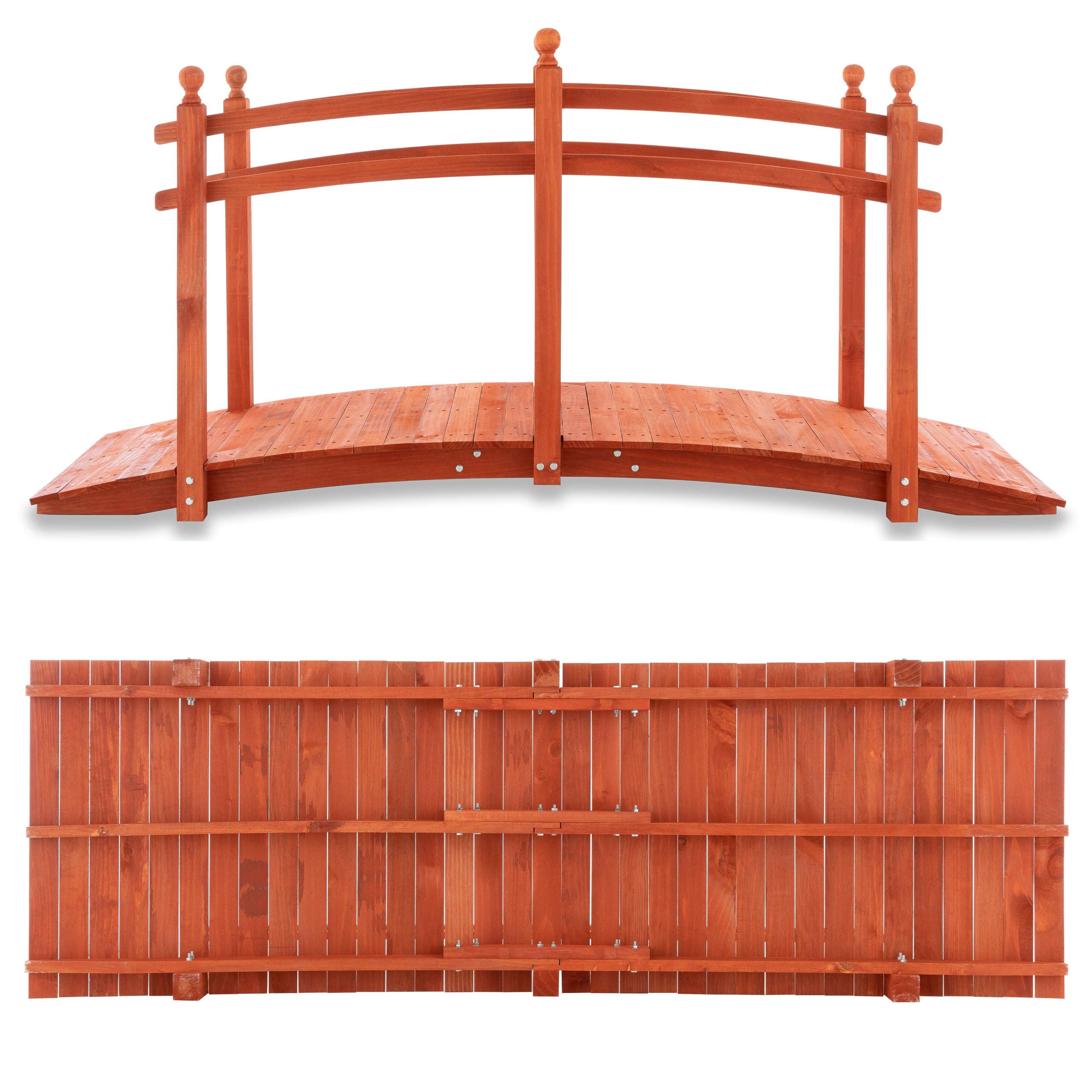 NEXOS Große XL Holzbrücke mit Geländer - Farbe: Rot-Braun – 2,35 m