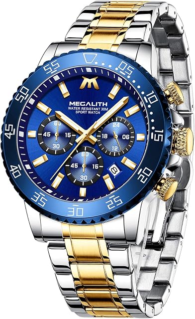 MEGALITH ® Mens Watches Chronograph Waterproof Quartz Watch Men Designer Full Steel Wrist Watch Date Fashion Business Luxury Watches for Men