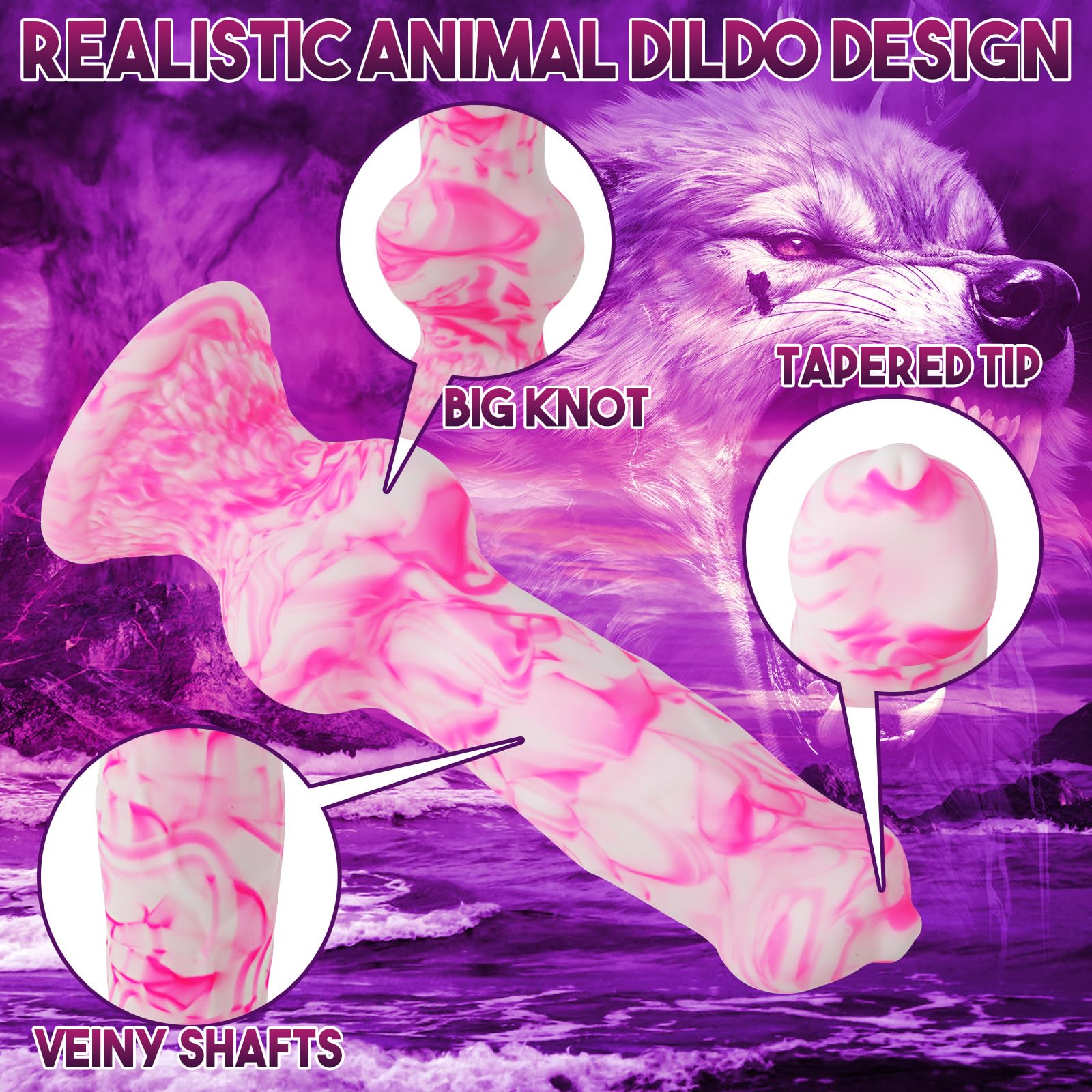9.5" Knotted Dog Dildo with Strong Suction Cup - 2.88" Large Girth Animal Knot Dildo, Silicone Realistic Wolf Canine Penis Fantasy Anal Plug, Big Thick Flexible Toy for Men Women: 10.62"Knot Dildo