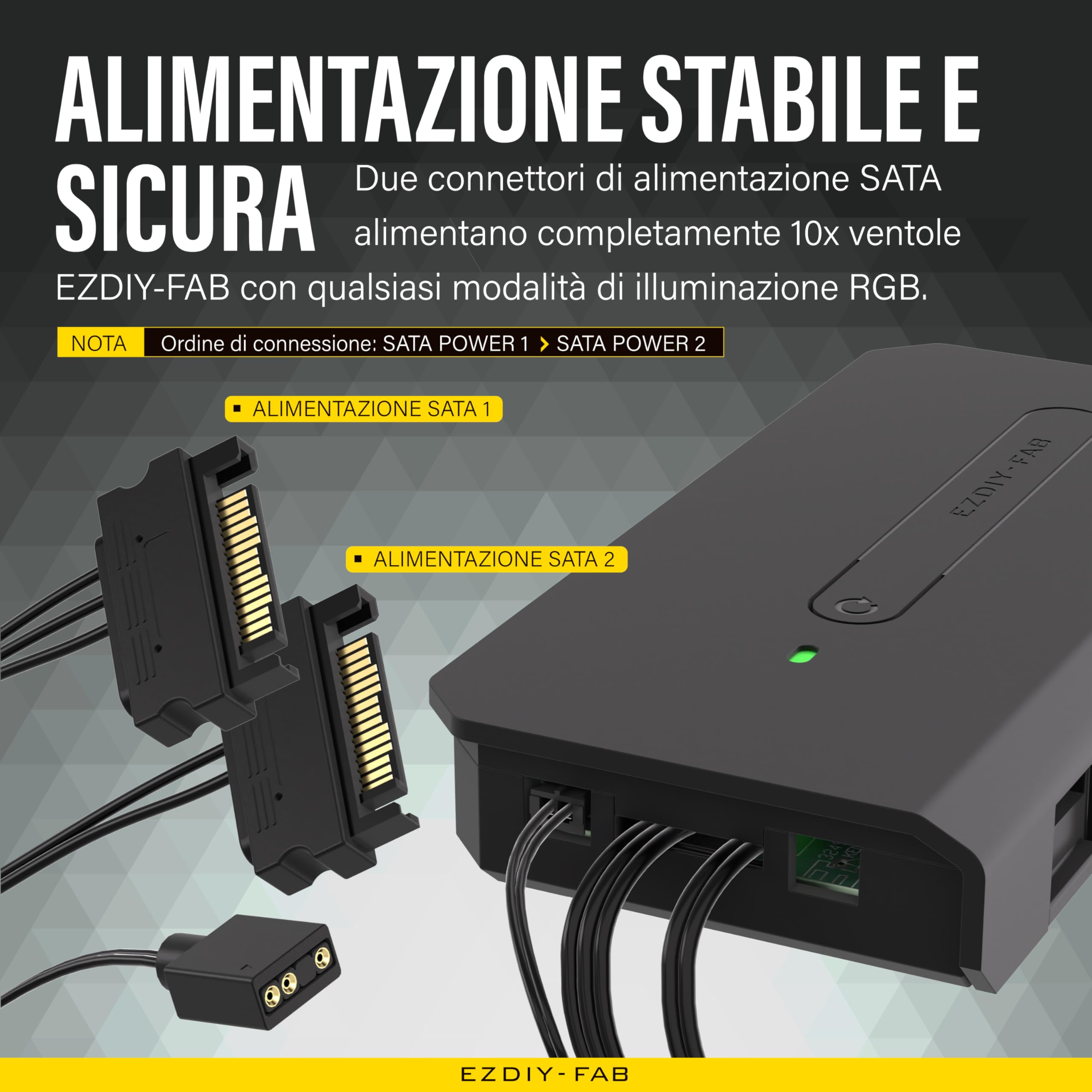 EZDIY-FAB 10 Porte RGB Fan Hub-I per Ventole PC,Supporto per Ventole RGB a 6 pin EZDIY-FAB,con 2X 5V 3Pin per Dispositivi ARGB,con Cavo di Alimentazione SATA e Telecomando,Scheda Madre Sync