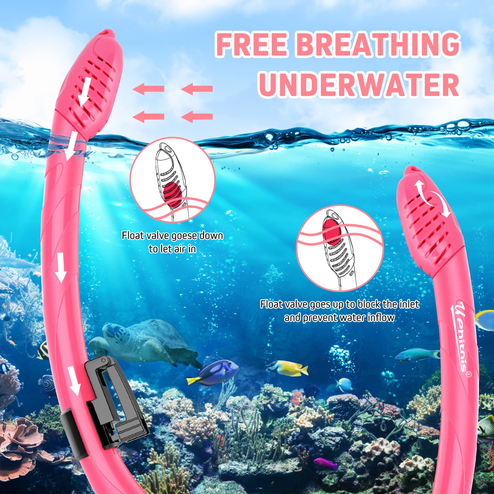 UPhitnis Schnorchelset Kinder mit Flossen,Anti-Fog 180°Panorama Taucherbrille Kinder, Verstellbaren Schwimmflossen und Premium Dry Schnorchel,3 in 1 Schnorcheln Set für Kinder mit Tragetasche