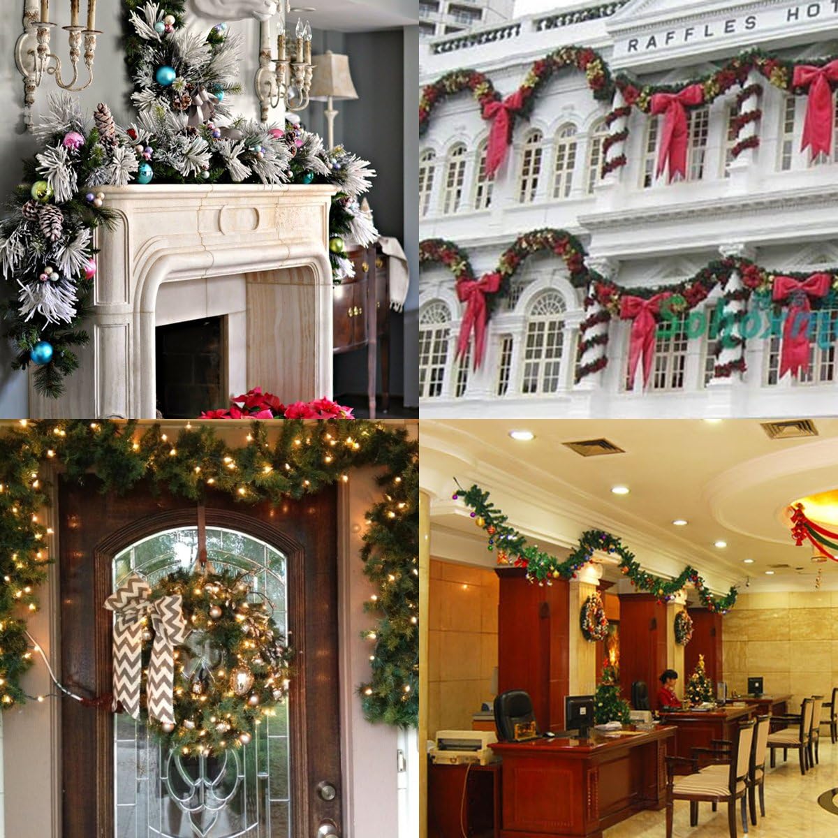 10Ft Christmas Garland with 50 LED Lights - 2 Pack Pre-lit Battery Operated Outdoor Christmas Garland Waterproof String Light with Timer 10 Foot by 10 Inch