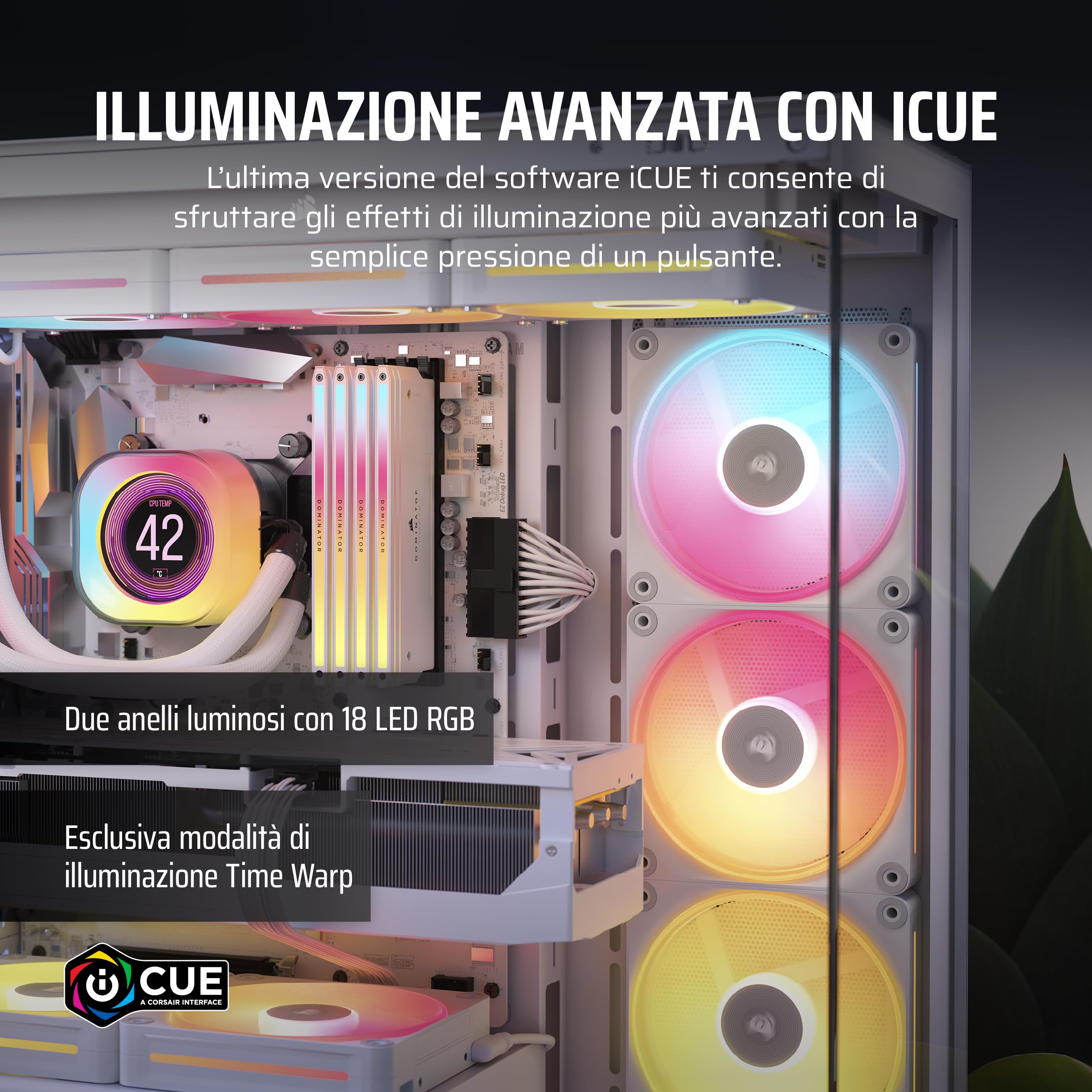 CORSAIR iCUE LINK LX120-R RGB 120mm Ventole PWM Invertite – Kit Tripla Ventola – Basso Rumore, CORSAIR Cuscinetto Magnetico a Cupola, Doppio Anello Luminoso, Viti QuikTurn™, Modalità Zero RPM – Bianco