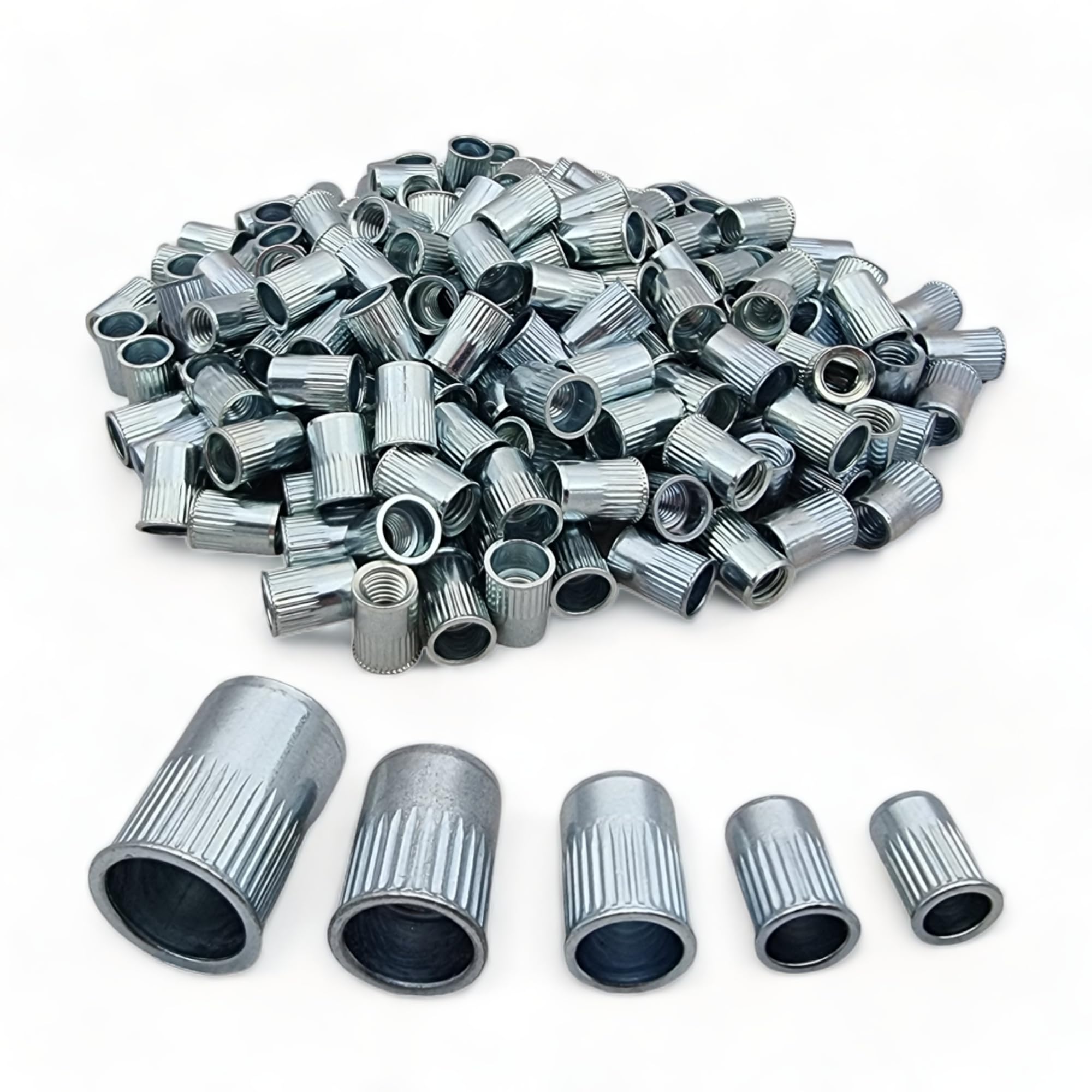 200 Pack M6 Steel Rivnuts Counter Sunk Knurled Open Head Nutsert Rivet Nut