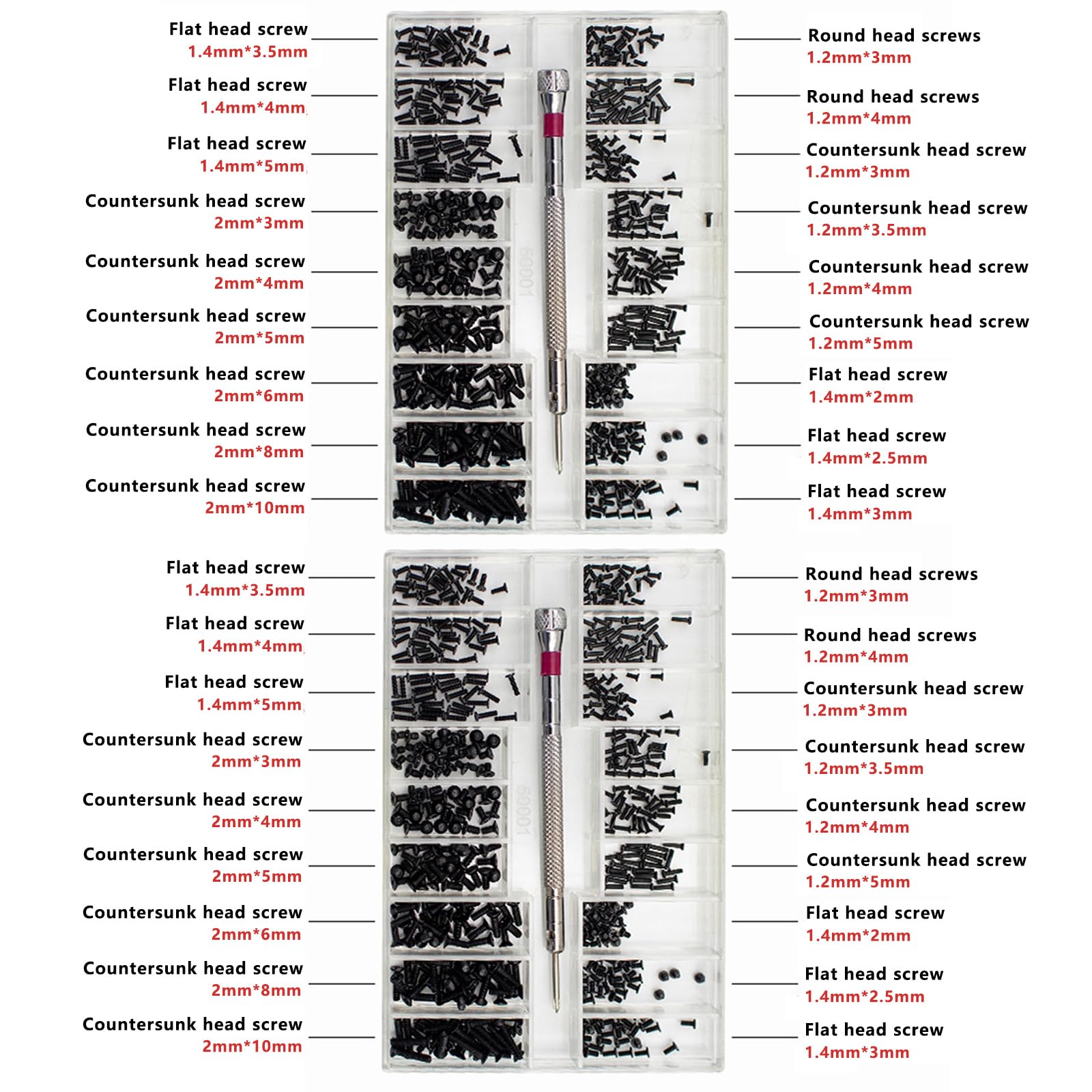 Bikasun 1000 Pcs Small Screws Assortment Kit, M1.2 M1.4 M2 Tiny Micro Screws Set, Watch Glasses Computer Replacement Screws - Image 4