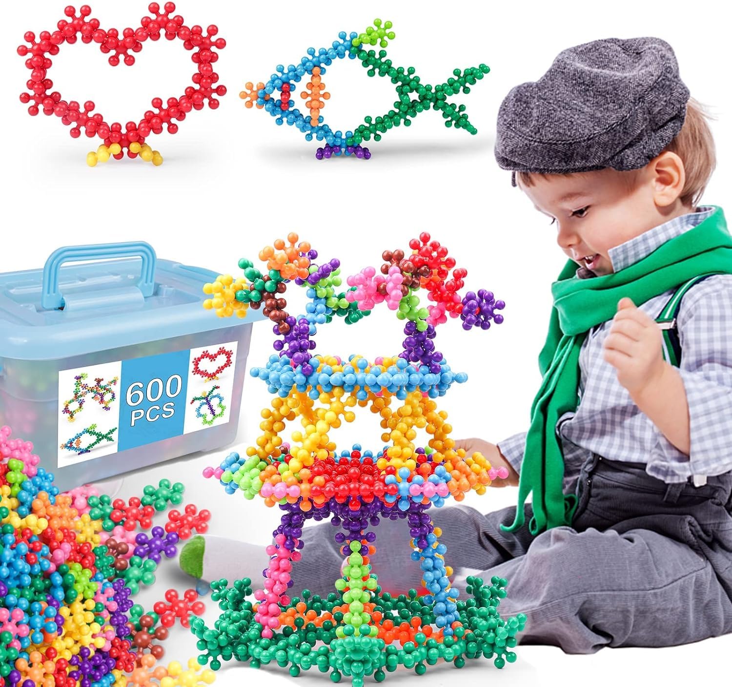 600 Pcs Building Blocks Connect Toys, Interlocking Solid Plastic Educational Toys Sets, for Preschool Kids Boys and Girls Aged 3+, Promote Fine Motor Skills and Sensory Development.