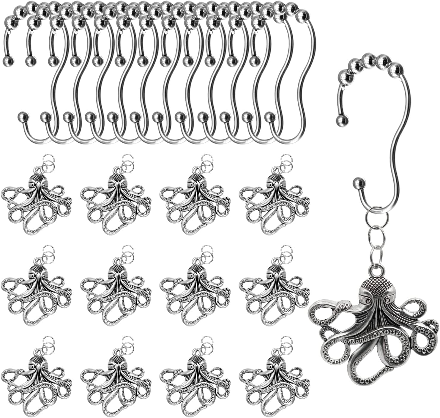 ZILucky Set of 12 Octopus Shower Curtain Hooks Decorative