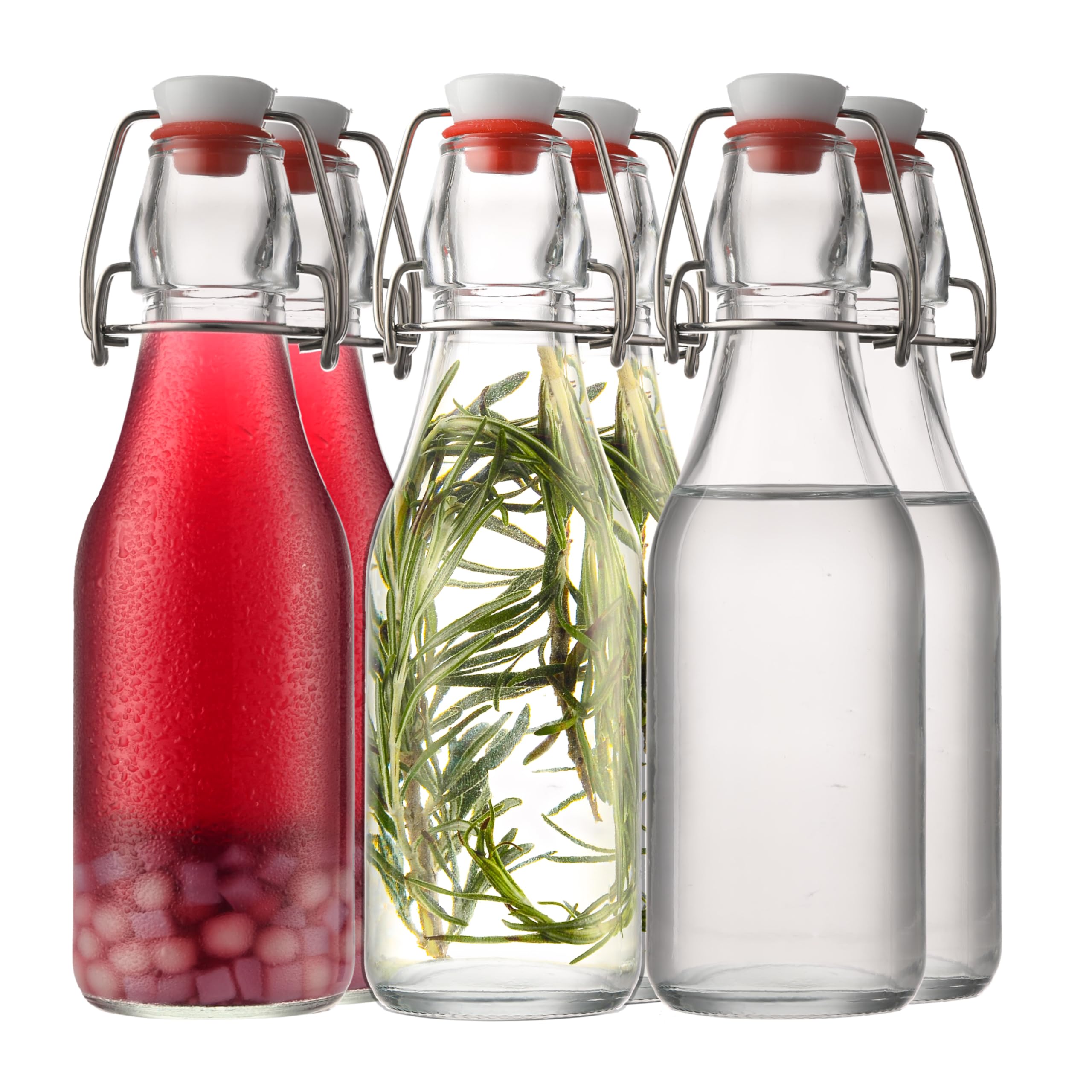 Danmu Art Clear 6Pcs Glass Bottles With Stoppers 250Ml - Airtight Swing Top Bottles For Vanilla Extract Kombucha Brewing Water