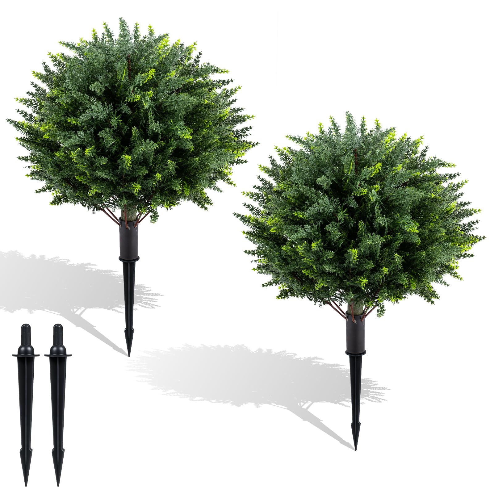 COSTWAY Set of 2 Artificial Topiary Ball Trees, Faux Shrub Bushes with Ground Spikes, Indoor Outdoor Sun-proof Fake Floral Greenery Topiary Plants for Porch, Garden, Yard (100 cm, Cypress Tree) — image 1