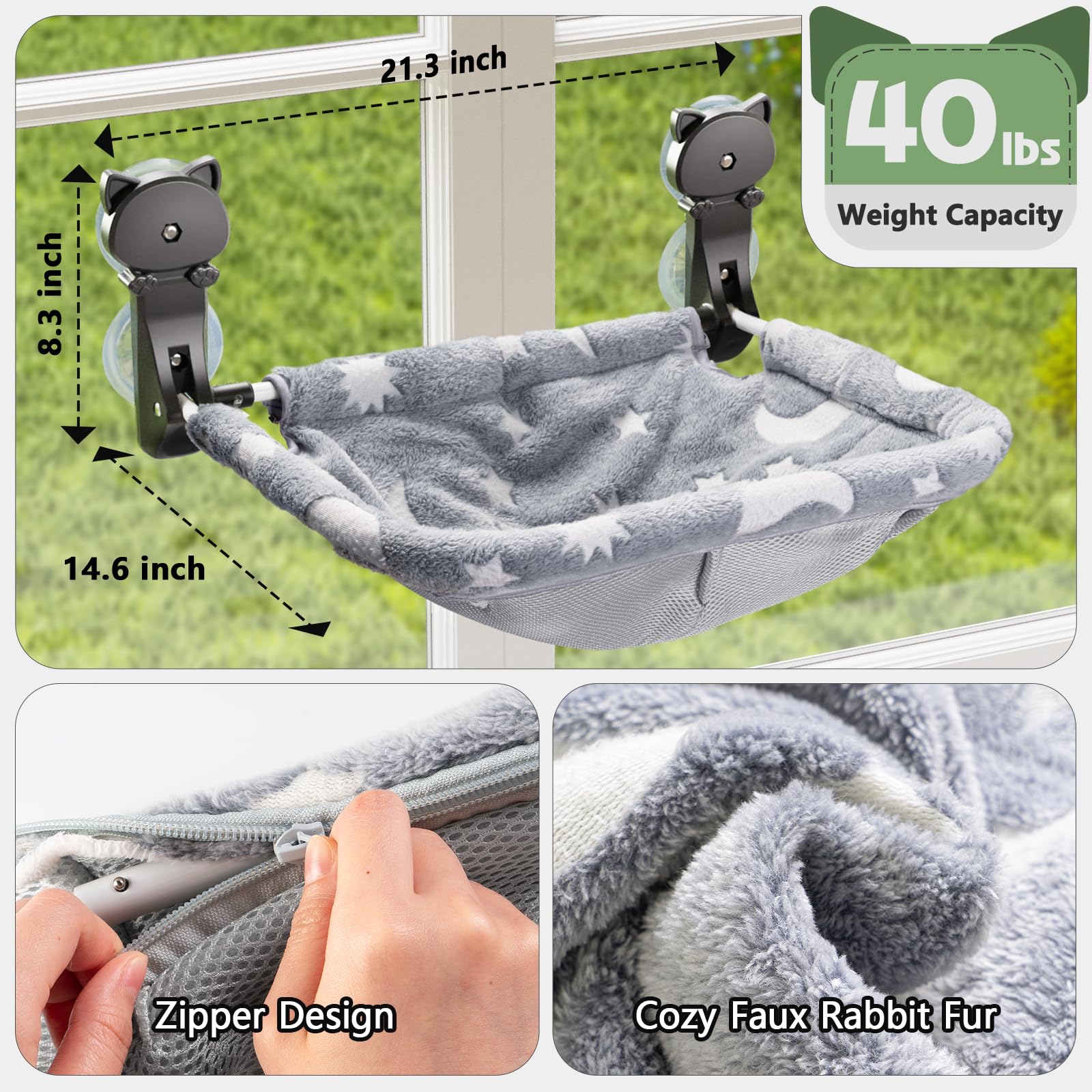 JUSNPOW - Paquete de 2 camas plegables y estables para gatos, inalámbricas, que brillan en la oscuridad, hamaca de ventana transpirable para pasar por alto, tomar el sol y escalar, soporta hasta 40