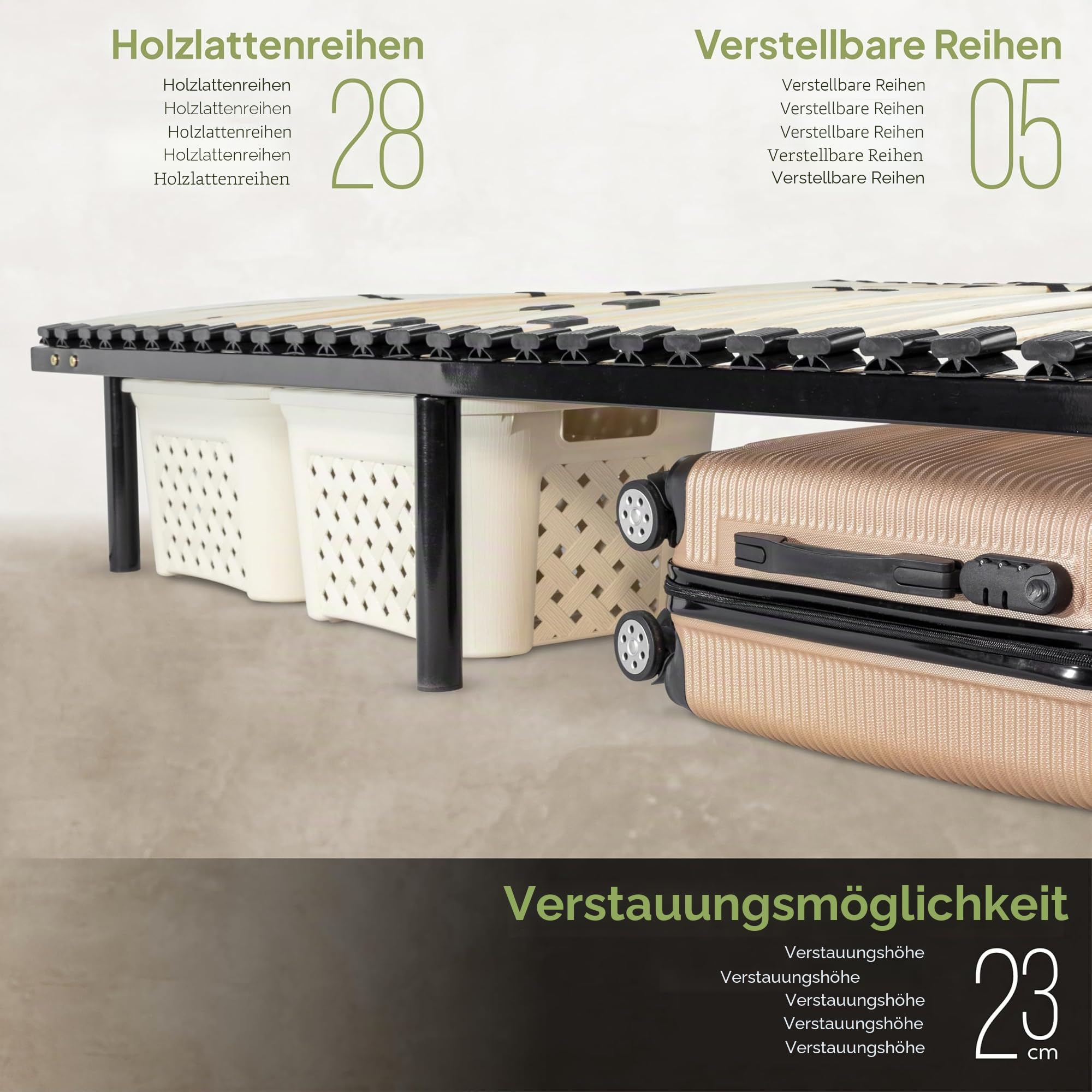 i-flair Lattenrost 140x200 cm mit Metallrahmen | 56 Leisten, Härtegrad verstellbar, Mittelzone anpassbar, stabil belastbar, für alle Matratzentypen geeignet