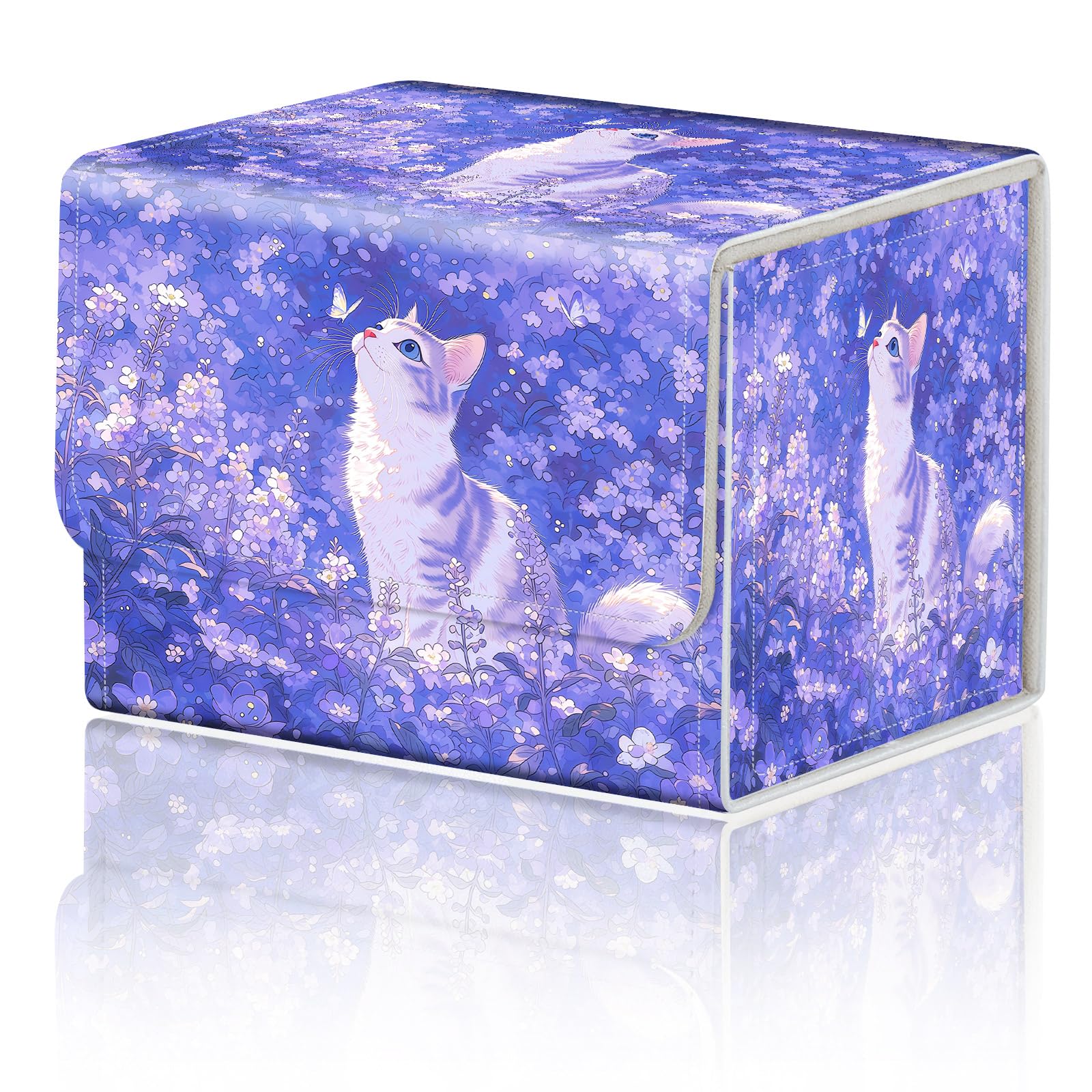 Card Game Storage Box for TCG Deck Box MTG Card Box Organizer Trading Card Case Commander Deck Box TCG Card Storage Box Magnetic Closure Creative Pattern Up to 200 Cards, Cat Butterfly Purple Floral โ image 1