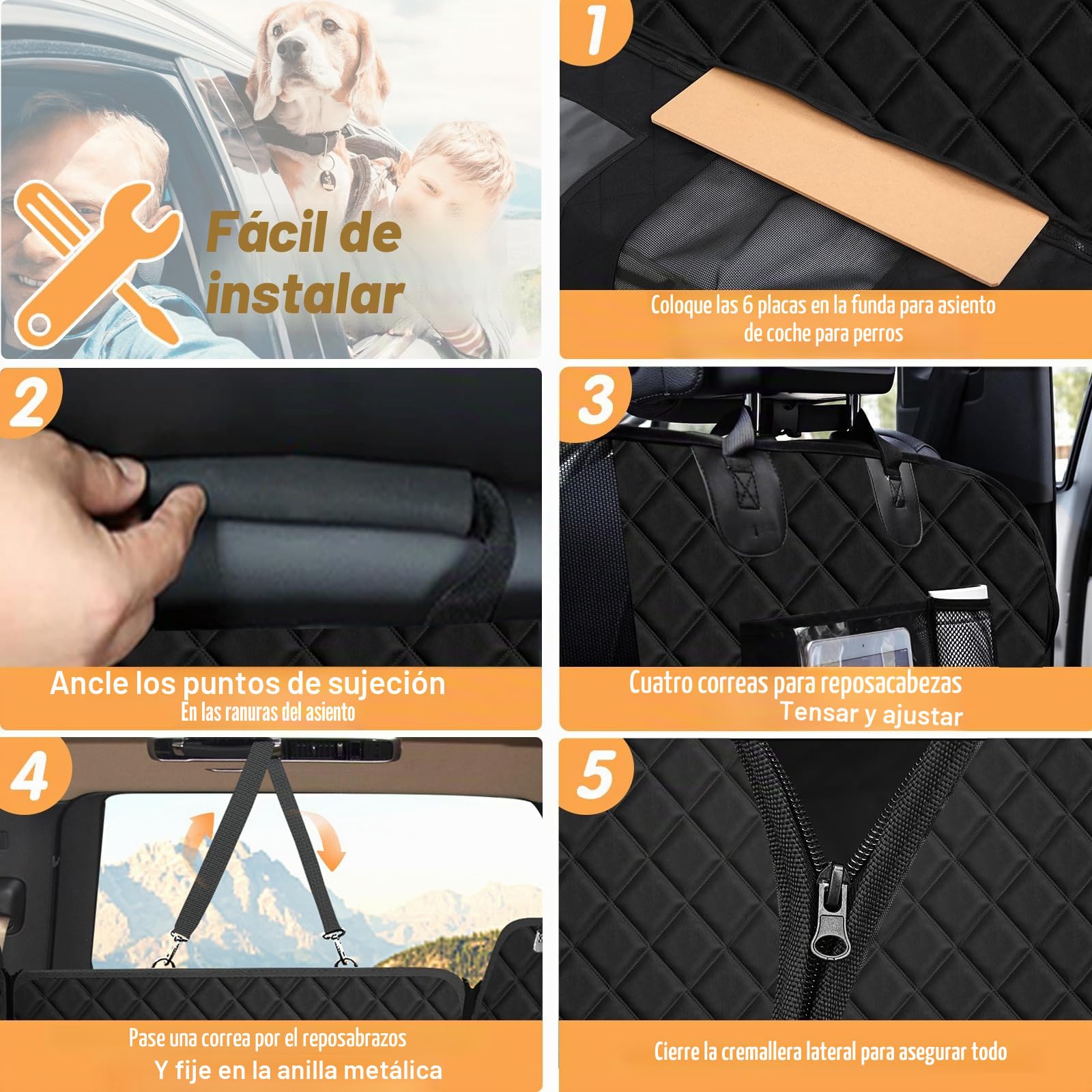 Funda para asiento trasero de perro con base dura fuerte, extensión de asiento trasero antideslizante e impermeable para mascotas, hamaca para coche, sedán, SUV