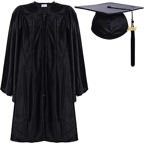 Newrara Unisex Shiny Kindergarten Graduation Gown Cap with Tassel (27, Black)