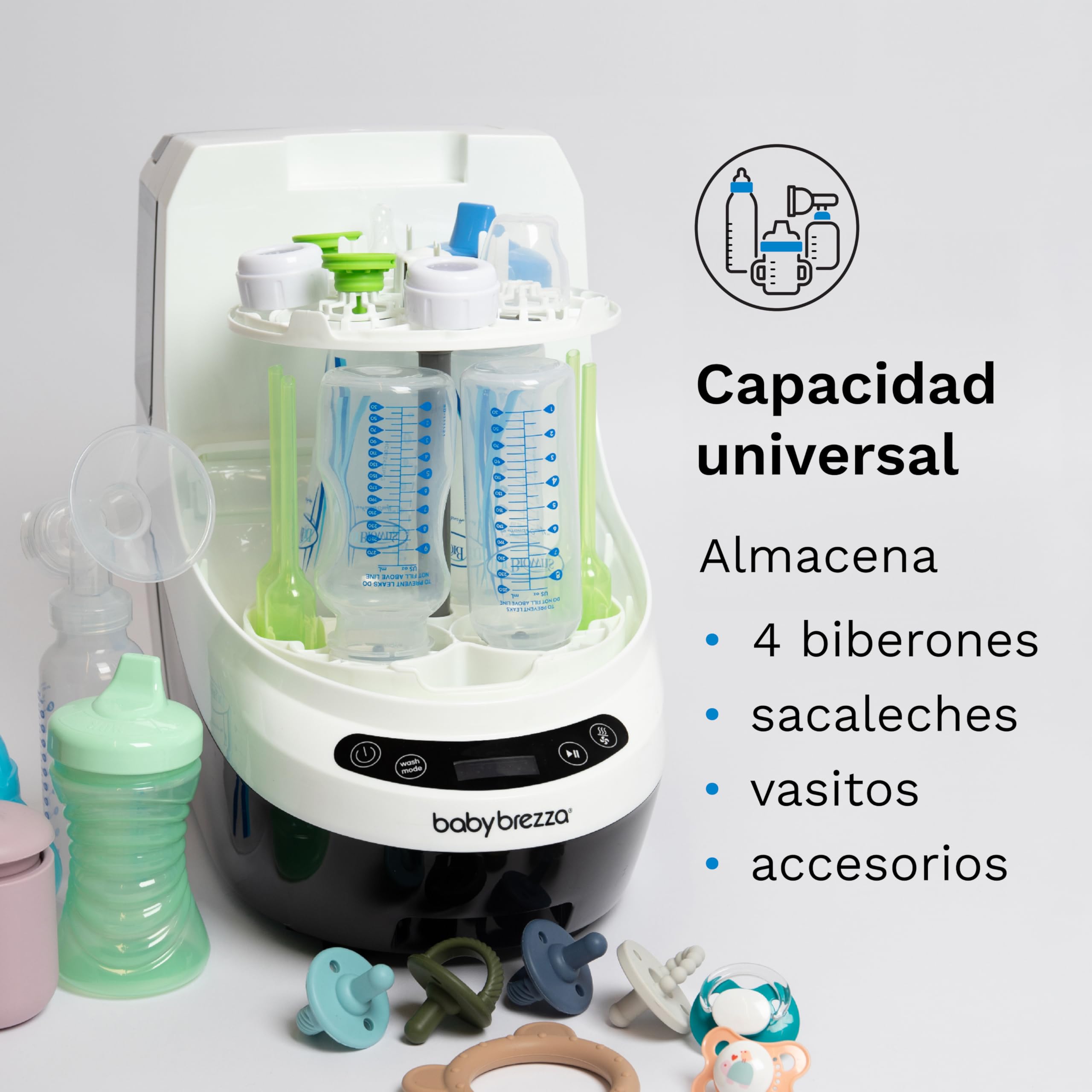 Baby Brezza Bottle Washer Pro - Lavavajillas Biberones - Limpia Biberones, Esteriliza y Seca - Esterilizador de Biberones Multifunción 6 Modos - Hasta 4 Biberones + Accesorios