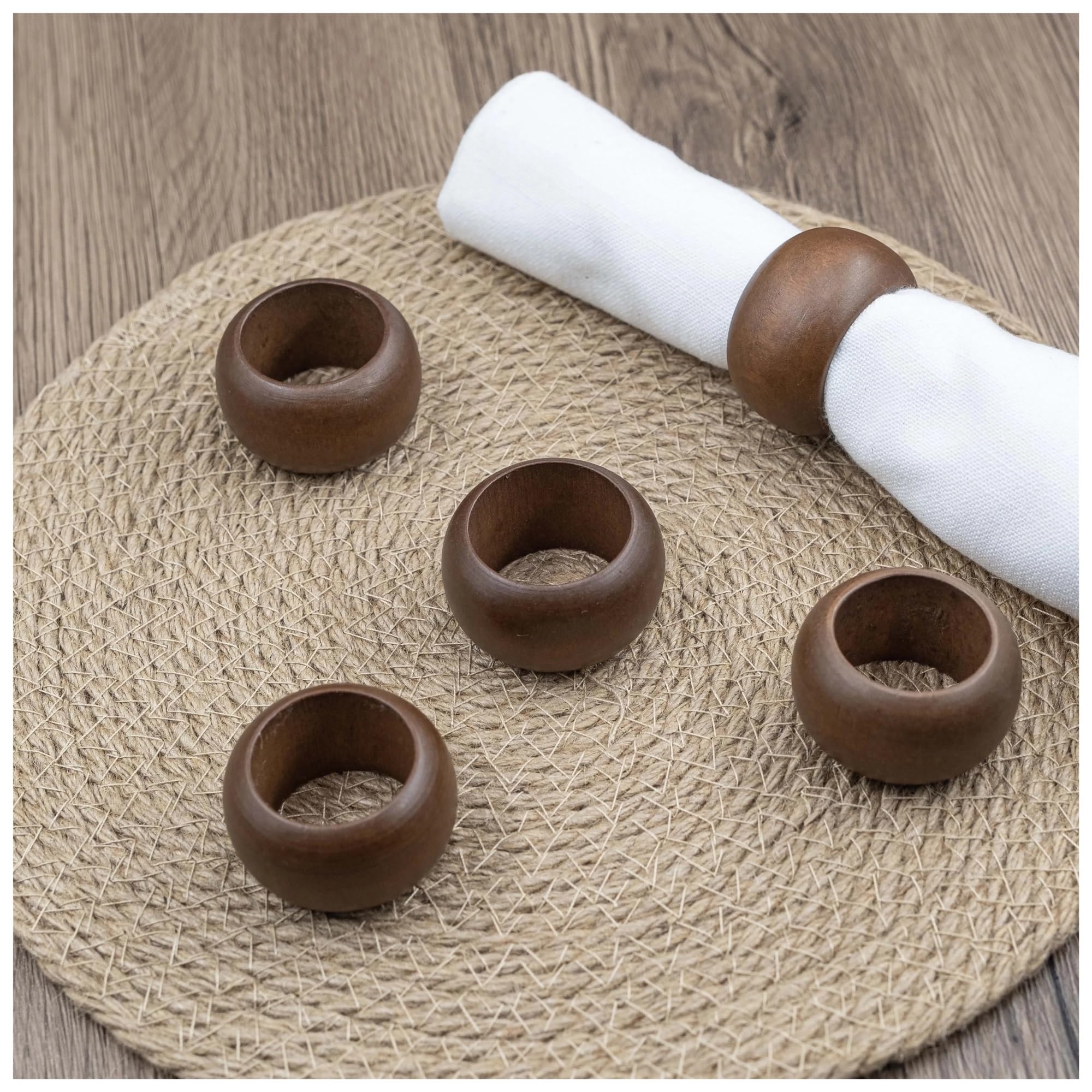 Set di portatovaglioli Confezione da 6 portatovaglioli in legno, tavolo in, decorativi realizzati a mano for matrimoni, banchetti, famiglia(Brown)