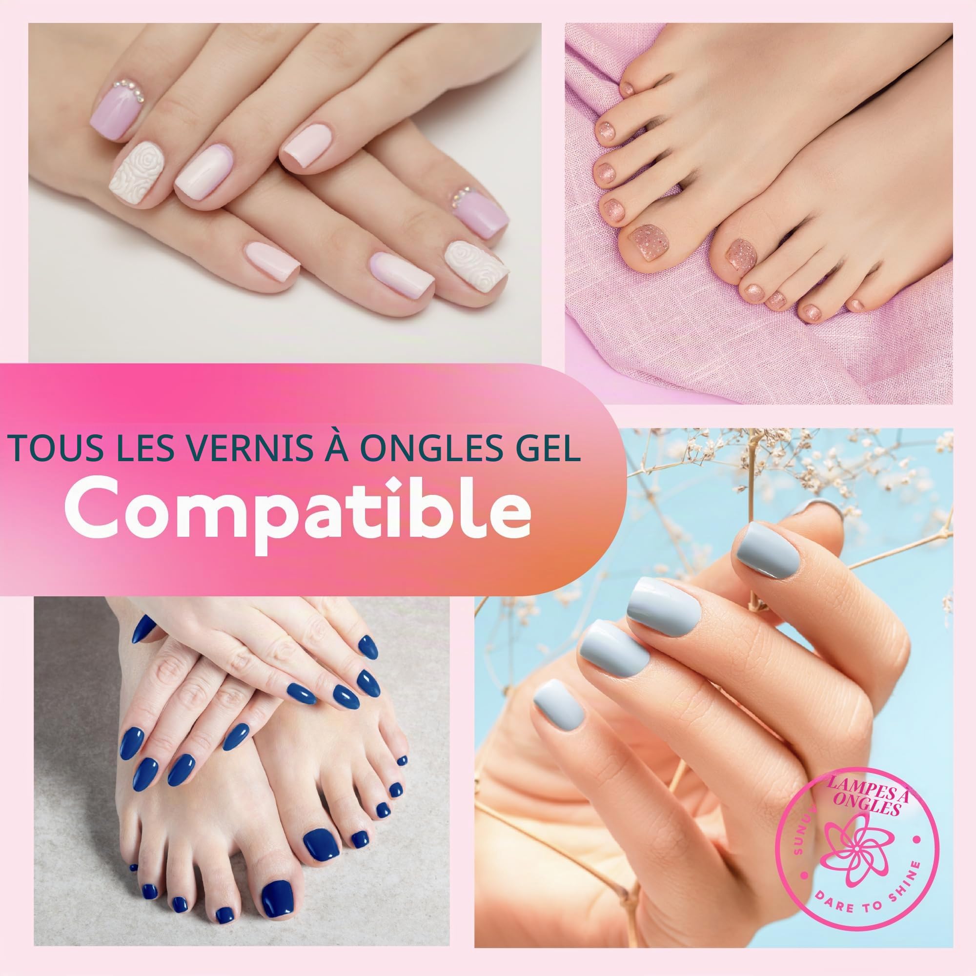 SUNUV Sèche-Ongles UV LED, Lampe pour Ongles, Minuterie 10s/30s/60s/90s, Capteur Infrarouge, Base Amovible, Parfait pour Nail Art et le Salon Manucure