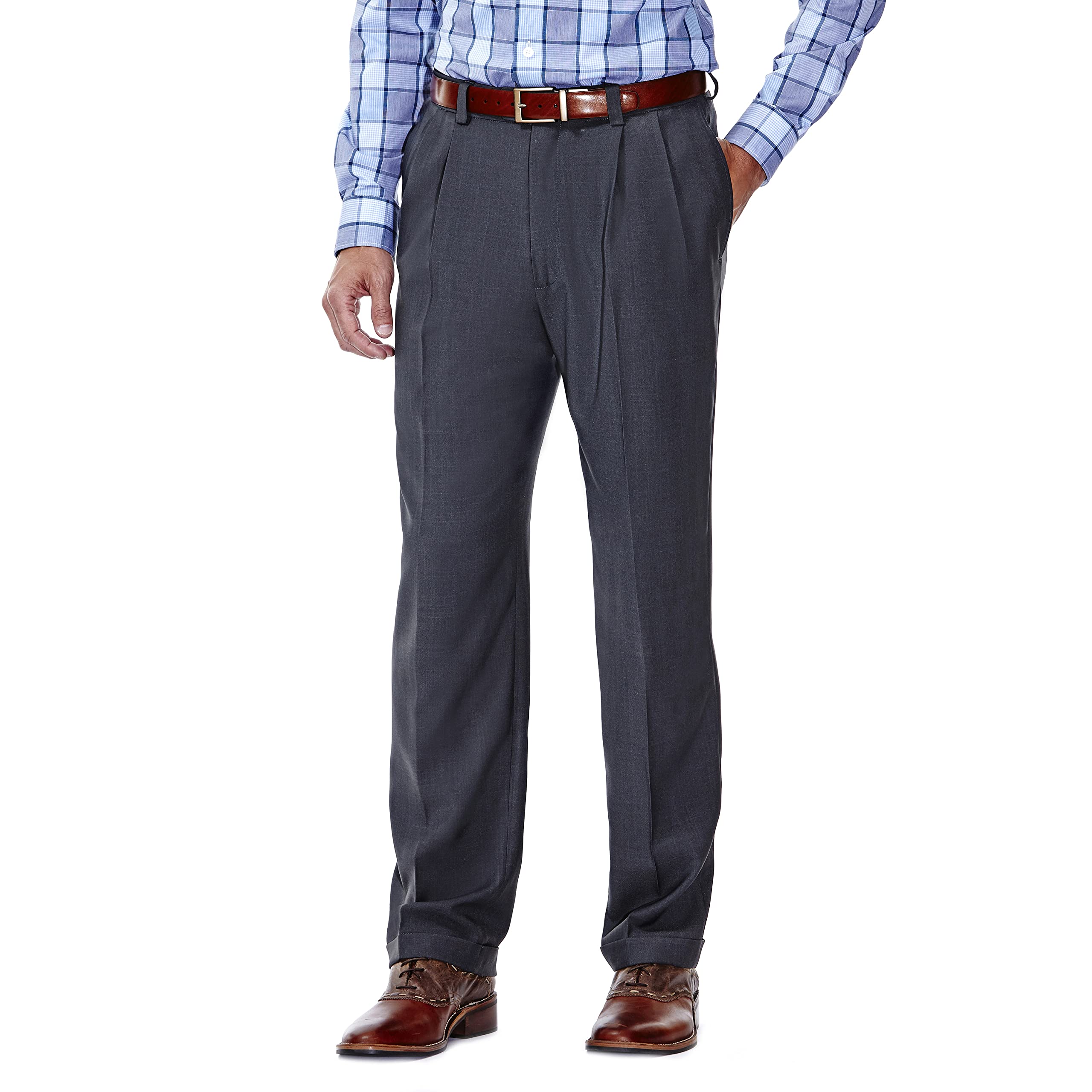 Haggar mensHD00219Eclo Stria Gab Expandable Waist Pleat Front Dress Pant Dress Pants - - 36W x 30L