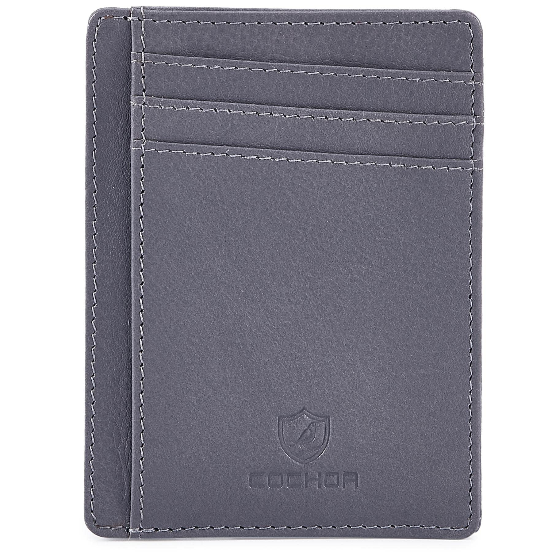 CochoaFront Pocket Wallet for Men Women Slim Minimalist Real Leather RFID Blocking Credit Card Holder (GREY NAPPA)