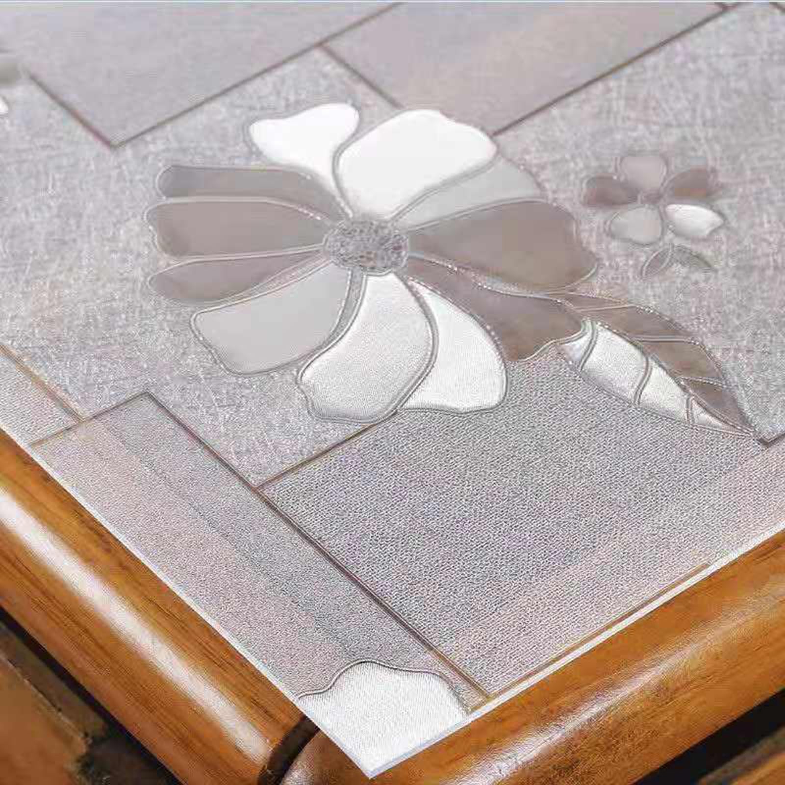 Tischschutz mit Blumen Bedruckt Dicke 1.5mm,Transparente Matt Tischfolie abwischbar,Gefrostet Tischdecken rutschfeste,Schreibtisch Ölbeständig,Tischmatte Durchsichtige Wasserdicht (A,70x120cm)
