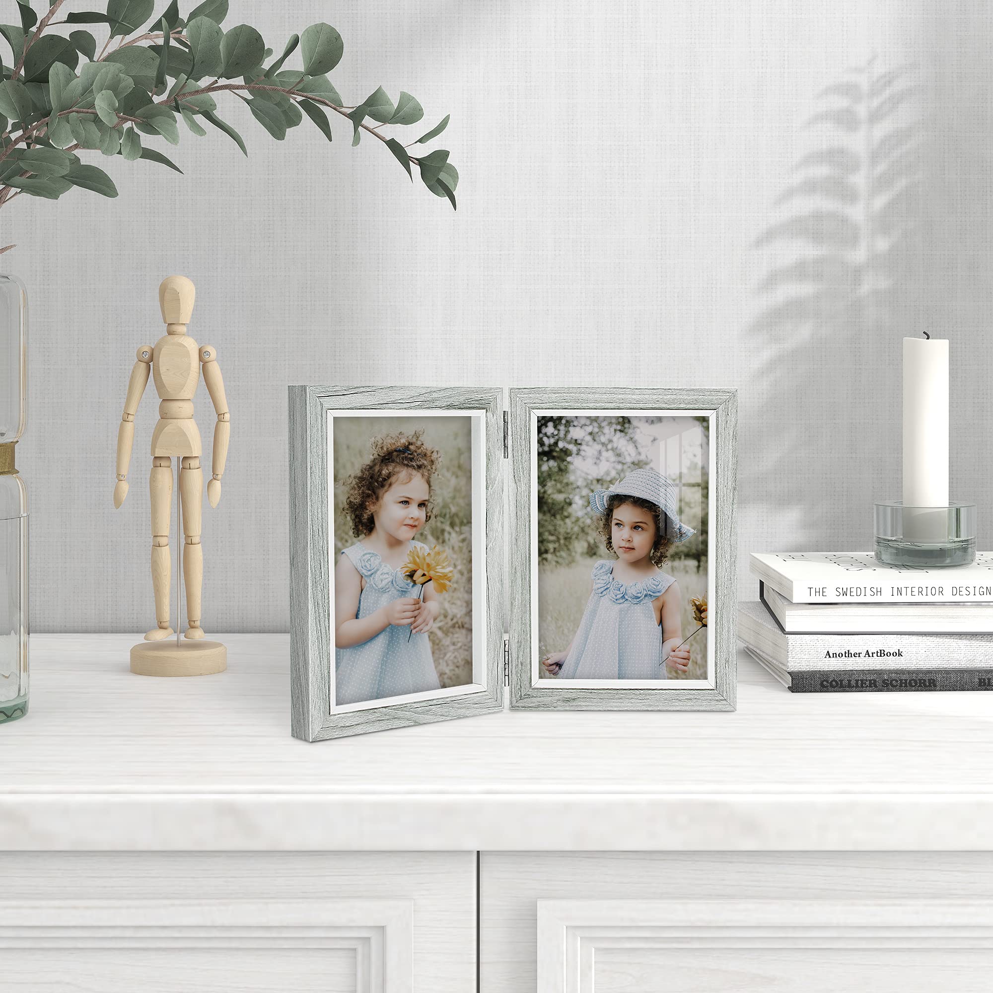 Afuly Grey Double Photo Frame 6x4 Folding 2 Multi Picture Collage