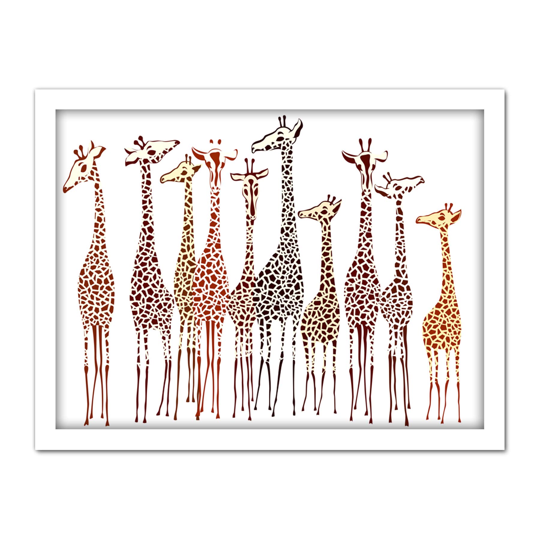 Wee Blue Coo Group Of Giraffes Artwork Framed Wall Art Print 18X24 Inch