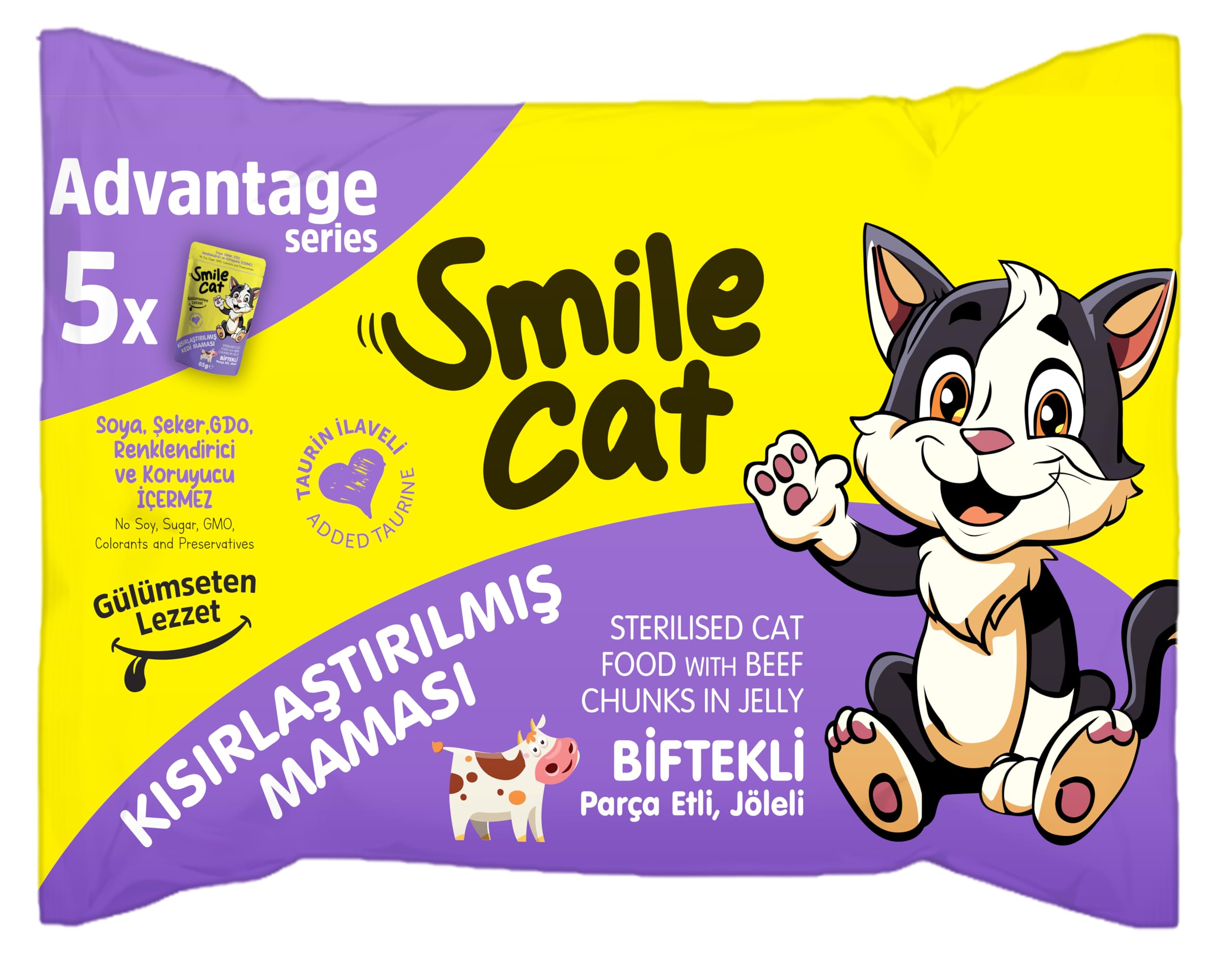 Smile Cat Flowpack 425gr (5 x 85gr) Kısır Kedi Biftekli Mama