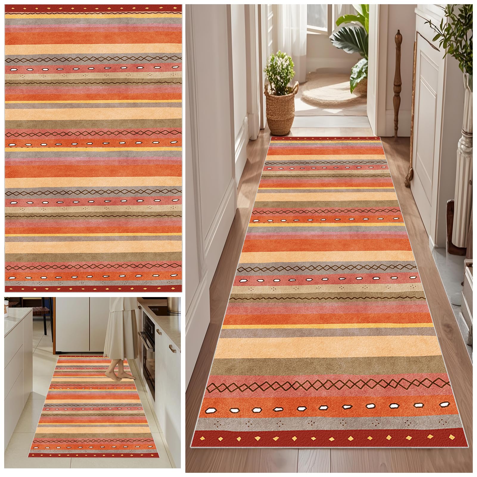 Carpet Runners for Hallways 60 x 150 cm Non Slip Washable Low Pile Absorbent Runner Rugs Long, Kitchen Rug, Narrow Rugs, Long Hall Runner Rug, Runners Rug for Entryway, Hallway Living Room Laundry
