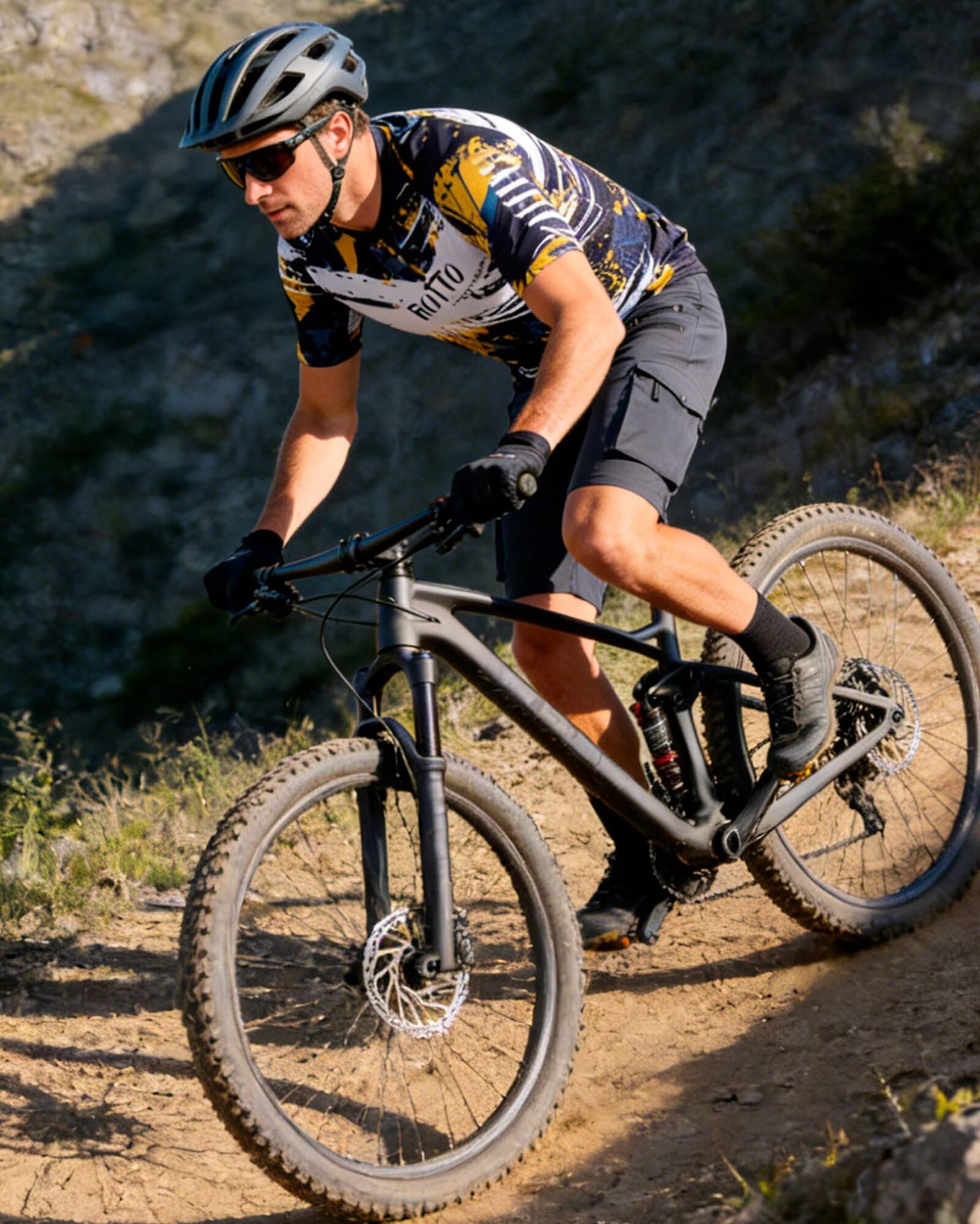 ROTTO Maglia MTB Uomo Maglia Ciclismo Mountain Bike con Manica Corta per MTB BMX Downhill umidità e Asciugatura Rapida