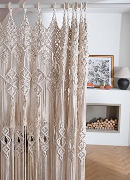 koyoyo Macrame Doorway Curtain Large Wall Hanging Tassels Room Divider for Closet Boho Window for Wedding Backdrops Art Decor Backyard Beige Betsy 39" W x 83" L