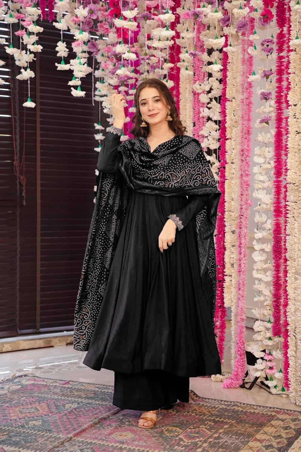 Women’s Flared Anarkali Suit with Dupatta Chinon Indian Ethnic Wear for Weddings Festivals Parties