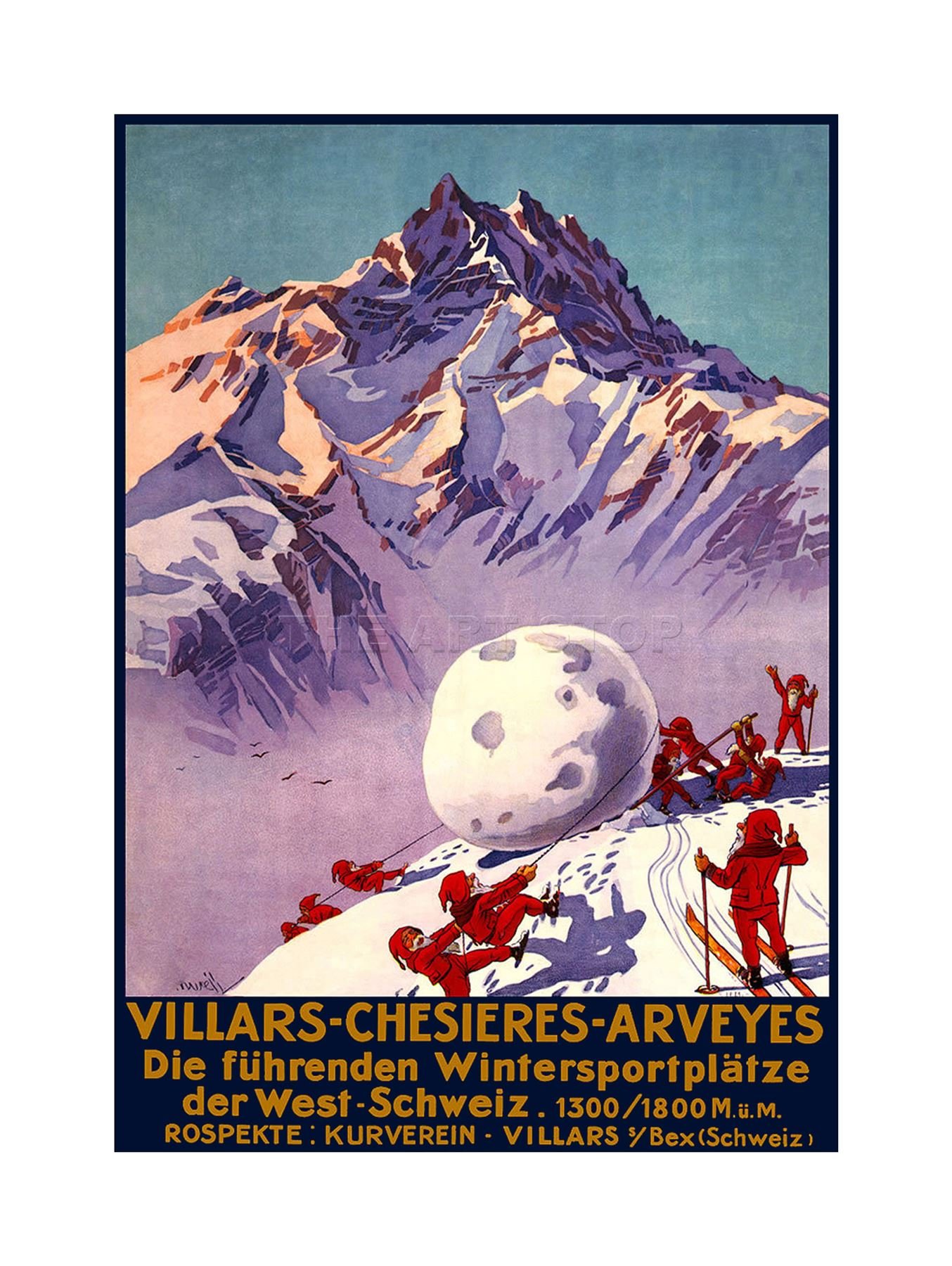 Wee Blue Coo Winter Sport Villars Alpine Skiing Switzerland Picture Wall Art Print