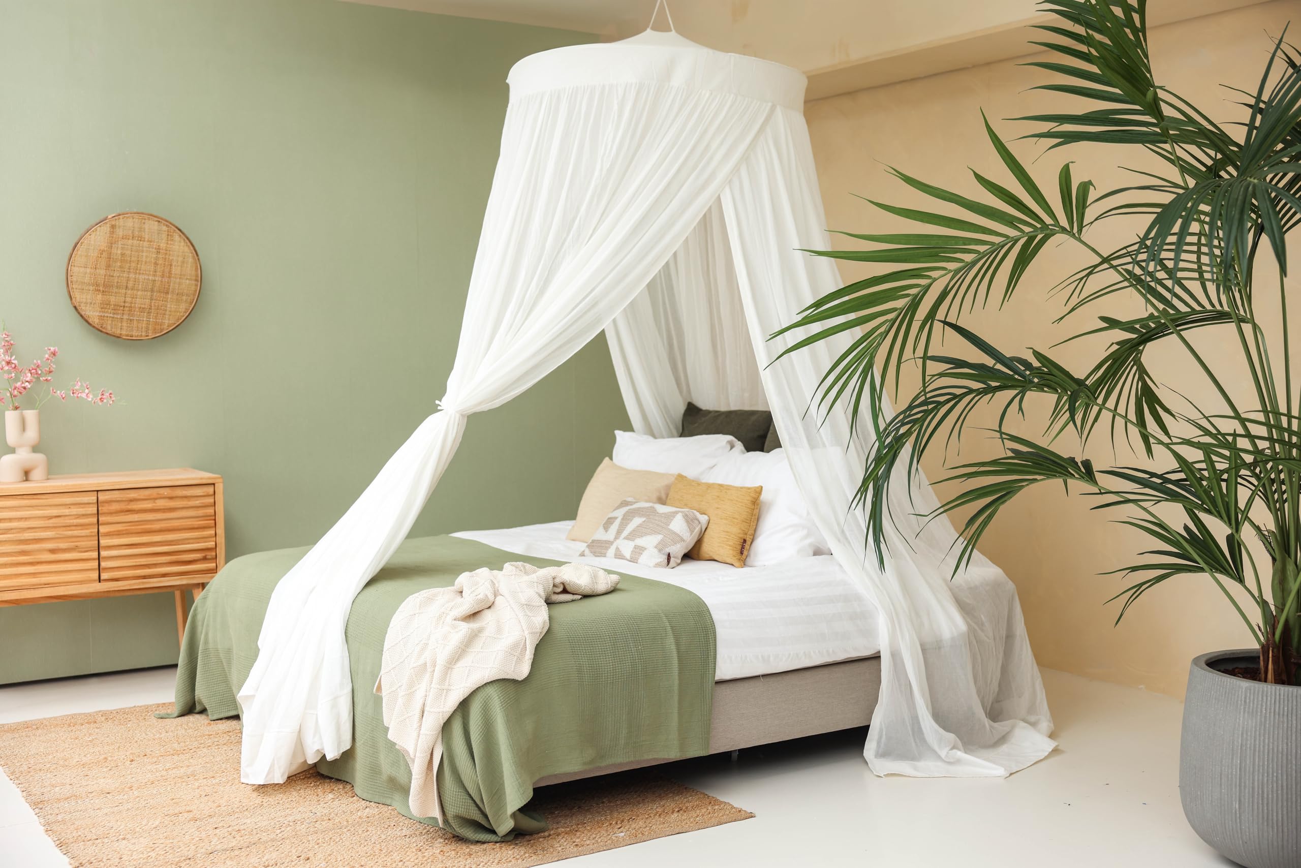 100 % Baumwolle Baldachin für Queen- & King-Size-Bett | Handgefertigtes Luxus-Moskitonetz als Schlafzimmer-Vorhang | Dekoratives Kegelförmiges Netz mit 2 Öffnungen für Zuhause