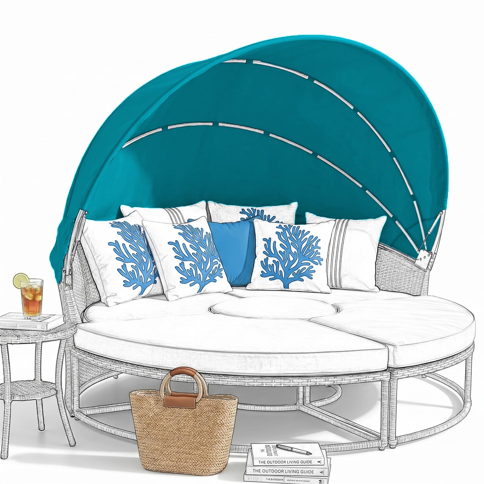 Replacement Canopy for Patio Round Daybed, Peacock Blue, Dia 160-180cm