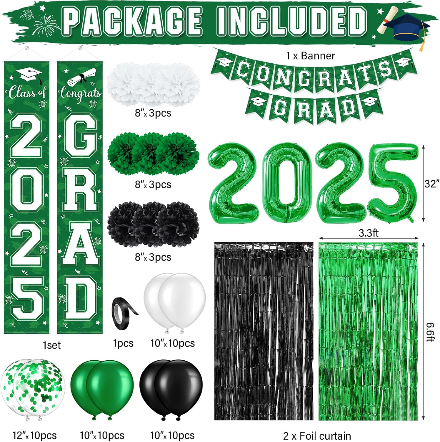 16 Pack Green Plastic Tablecloth & Graduation Party Decorations Class of 2025,Green