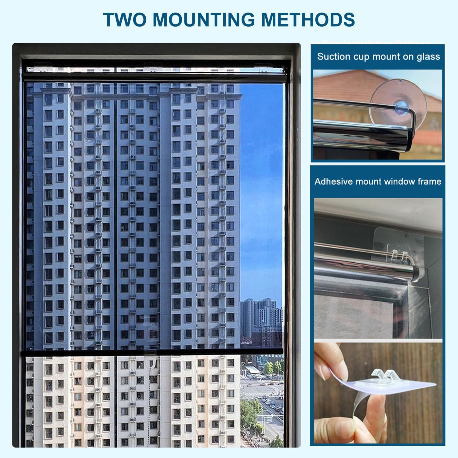 One Way Privacy Window Roller Shade, One-Way See Through Pull Down Mirrored Blackout, No-Drilling Thermal Insulating Daytime Roller Blind for Home Office