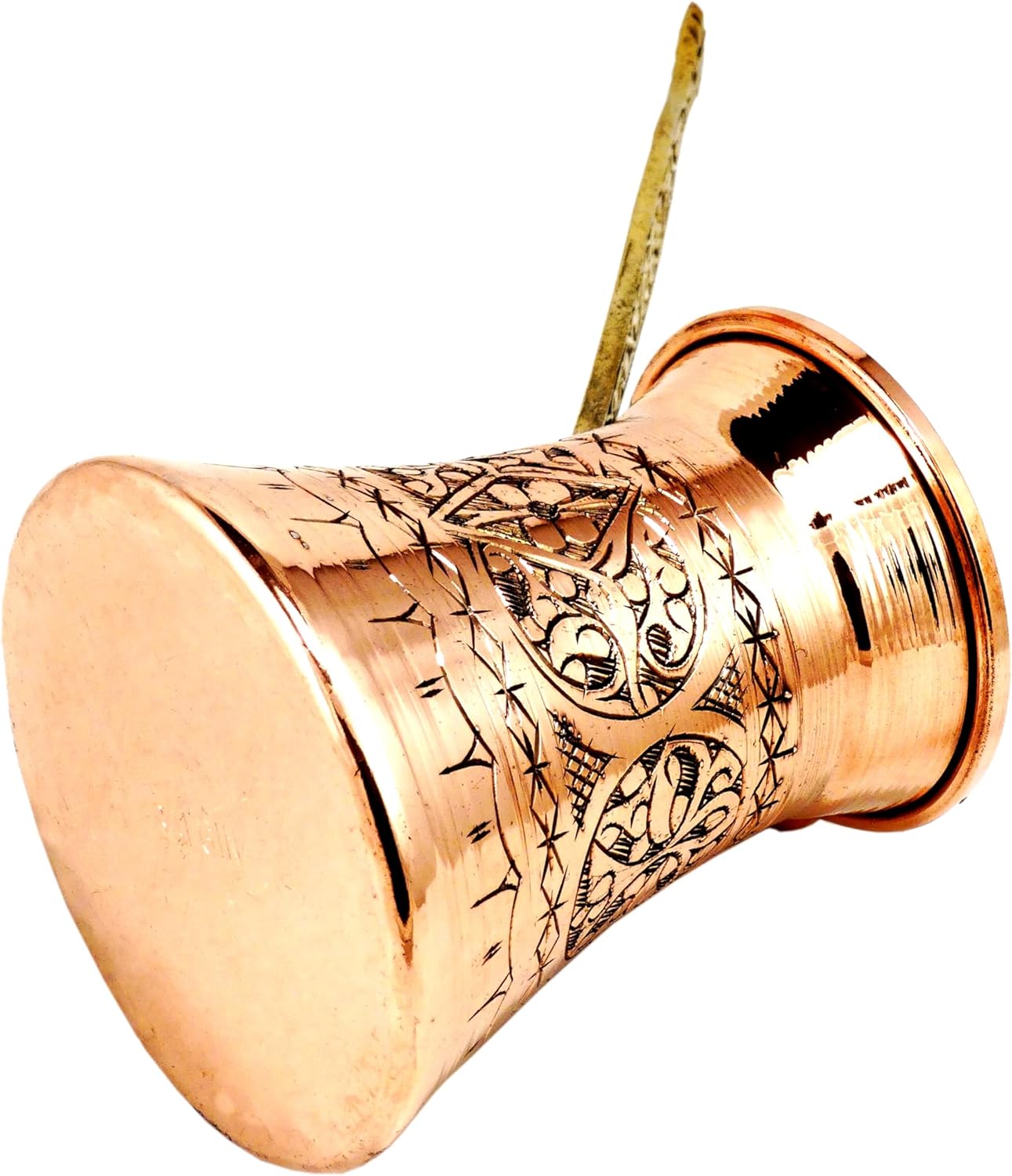 Hand Engraved and Decorated Solid Thick Copper Coffee Pot with Brass Handle (Type40, B/Medium) 11 ounce or Four (demitasse/2.5 oz) cups capacity.