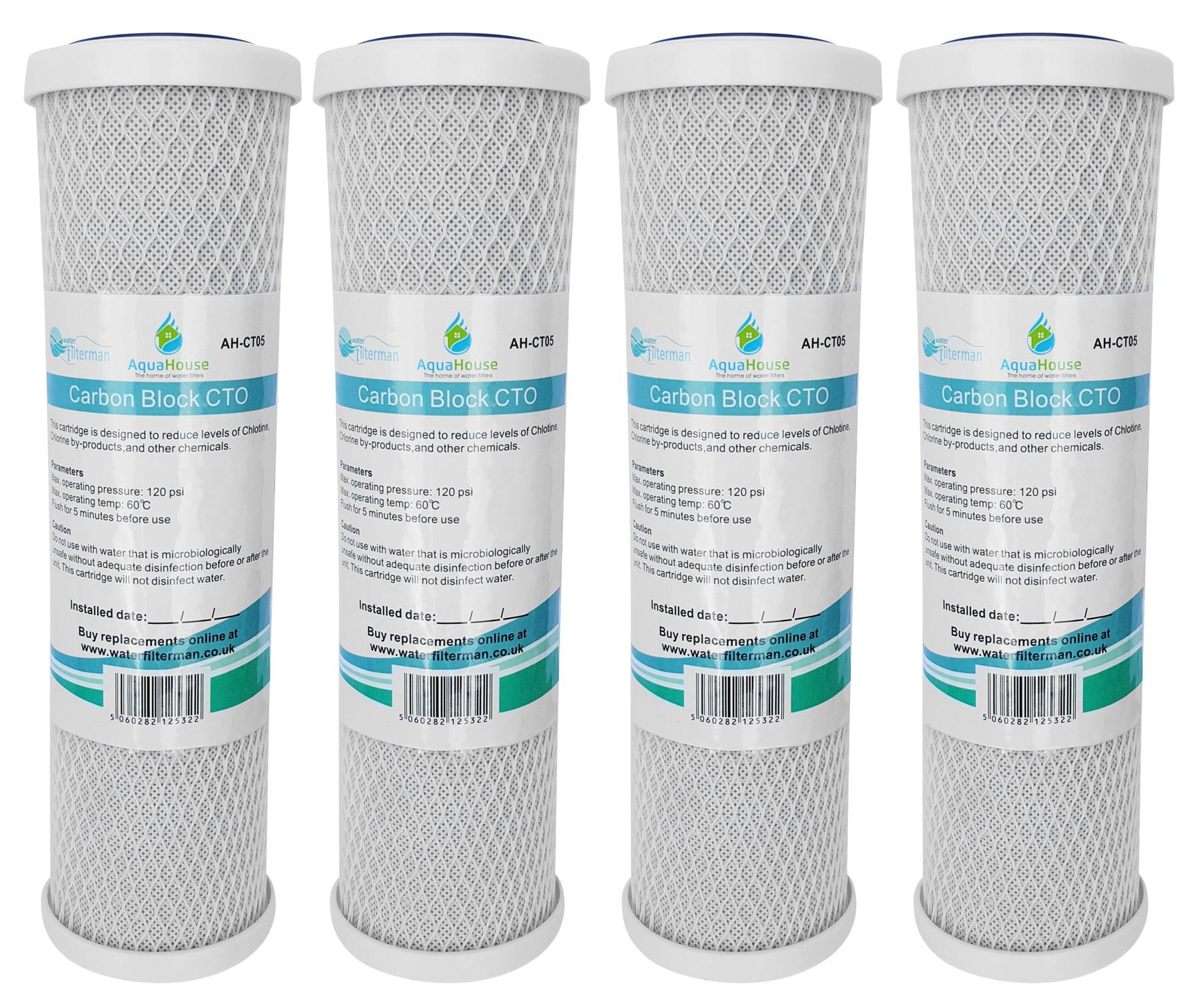 Aquahouse 4X Ah-Cto5 10" Coconut Shell Carbon Block Water Filter Cartridge For Reverse Osmosis System, Drinking Water
