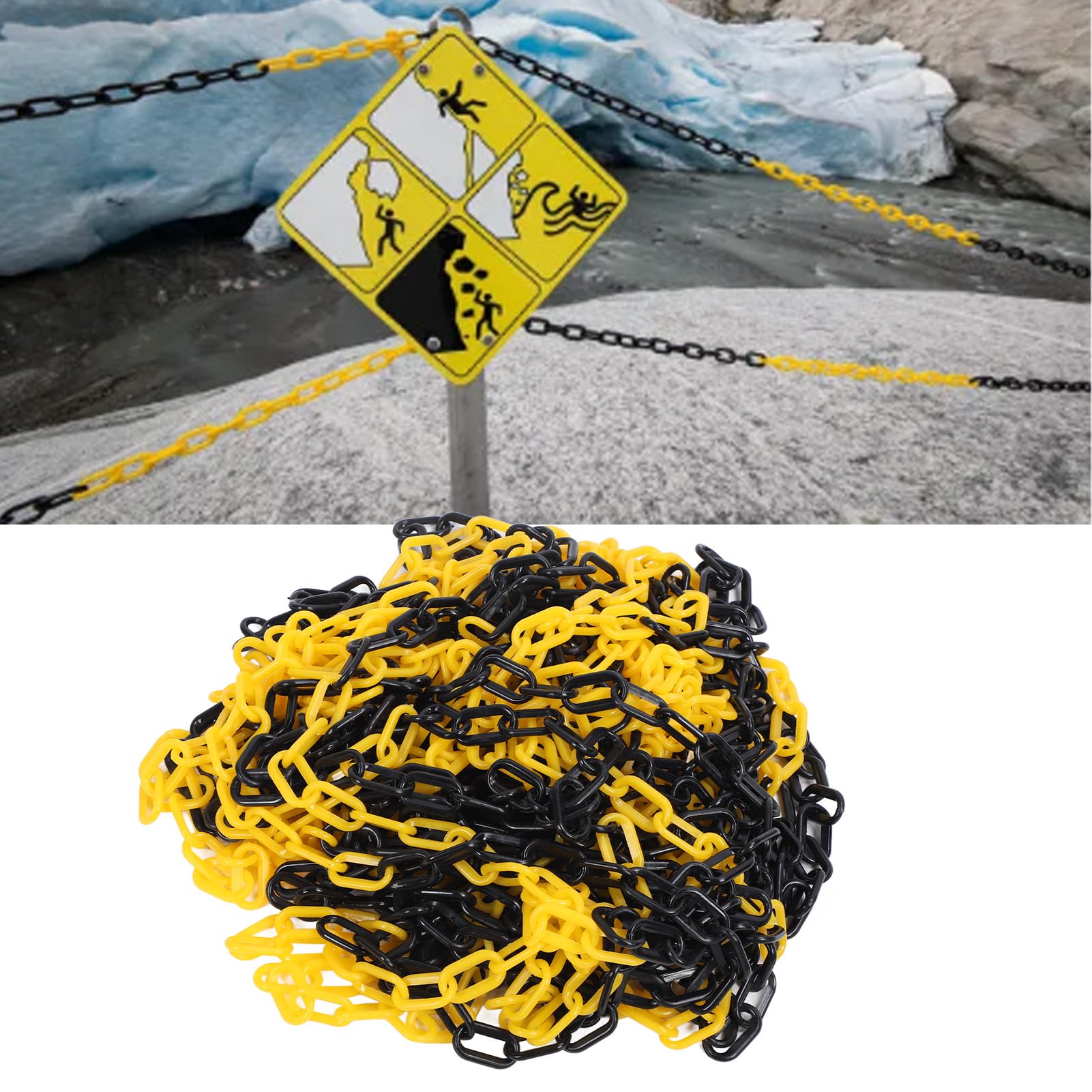 Leapiture 6mm Diameter ABS 25m Traffic Chains Road Safety Chains Long Safety Barriers Links for Gardens Parking Lots Road Control (Black Yellow)