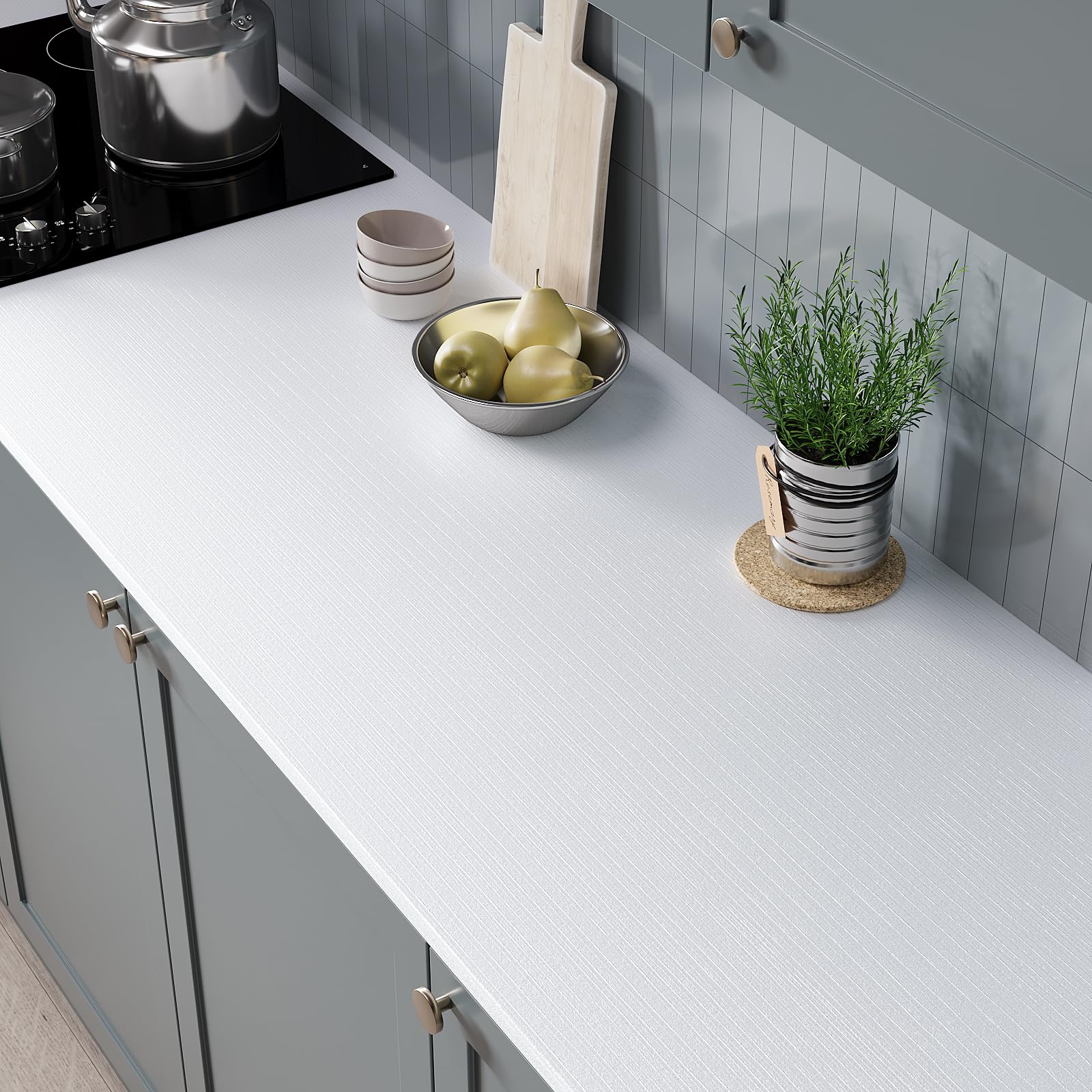 Papier peint texturé imperméable en vinyle grain de bois blanc 40x200