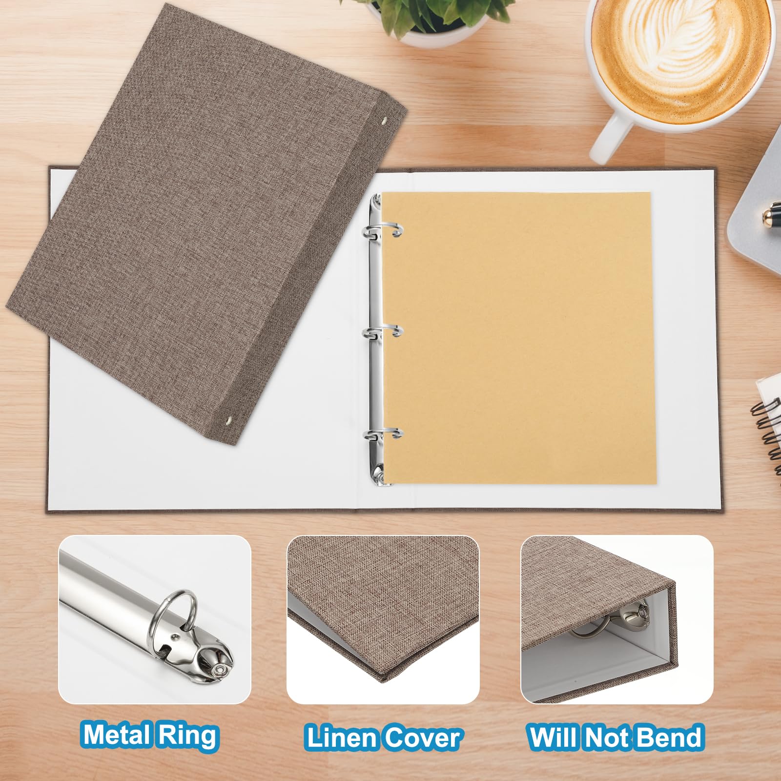 PATIKIL A4 Size 3 Ring Binder,2Pcs 1 Inch Round Ring Durable Linen Hardcover Binder Fit for 8.5" x 11" Paper Recipe Photo Office - Image 4