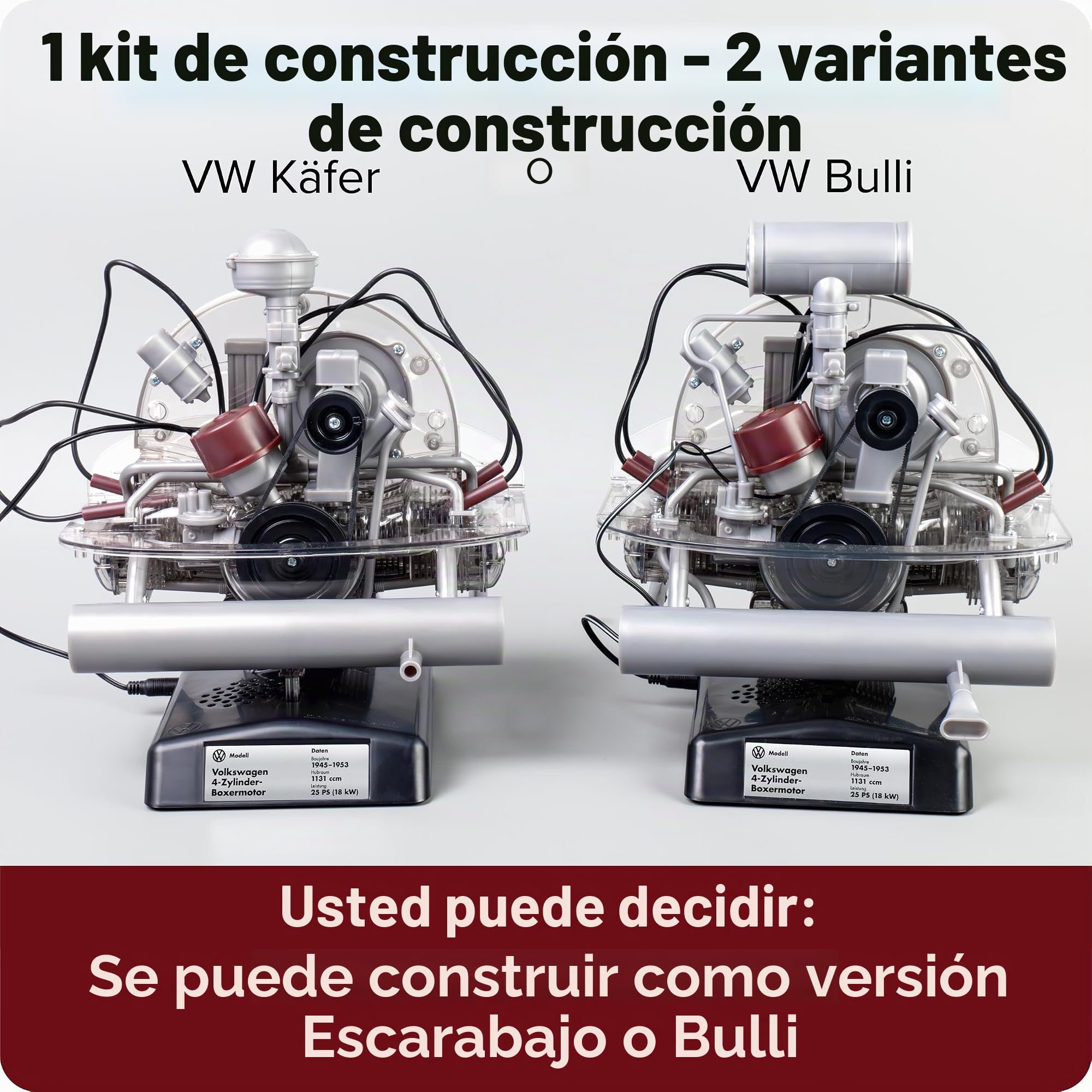 FRANZIS 67308 – Volkswagen VW 4 Cilindros Motor Boxer 2 en 1, Fiel Motor a Escala 1:4, Incluye módulo de Sonido, Instrucciones y Libro de acompañamiento de 100 páginas